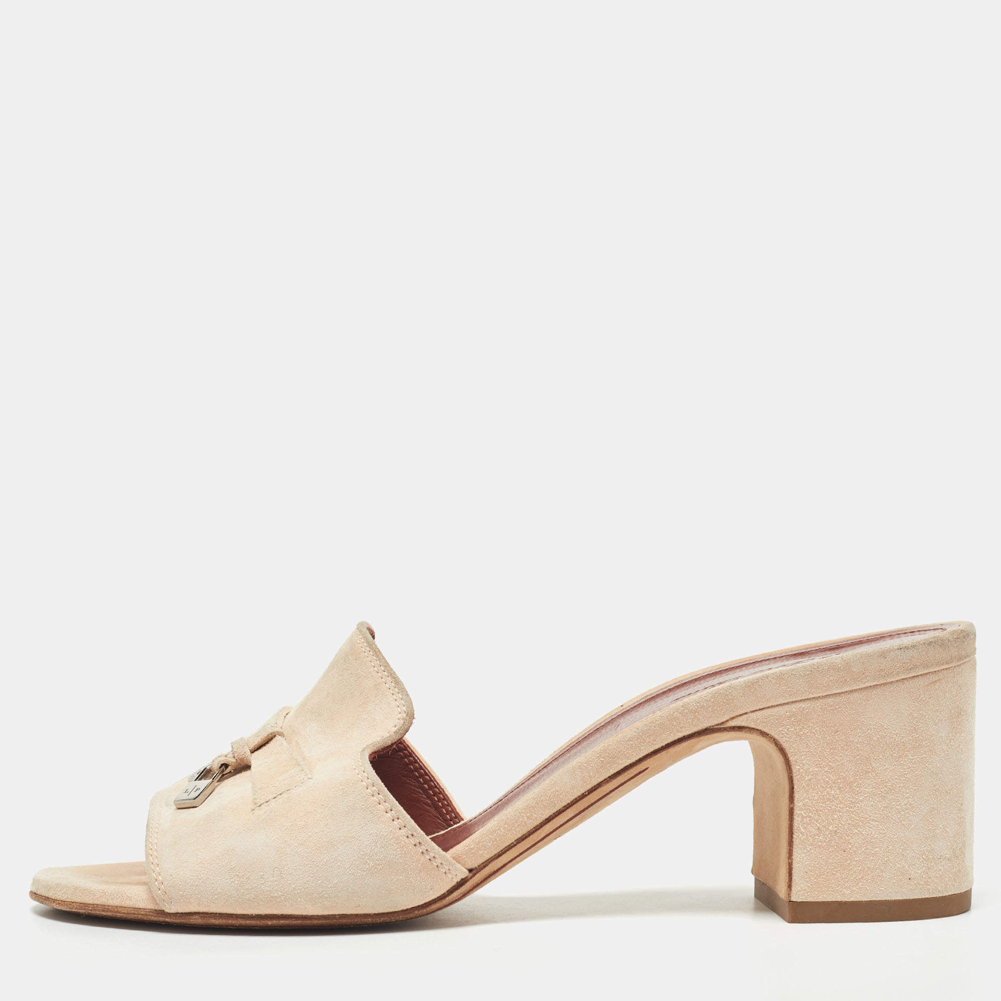 Pre Owned Loro Piana Beige Suede Summer Charms Slide Sandals Size 37