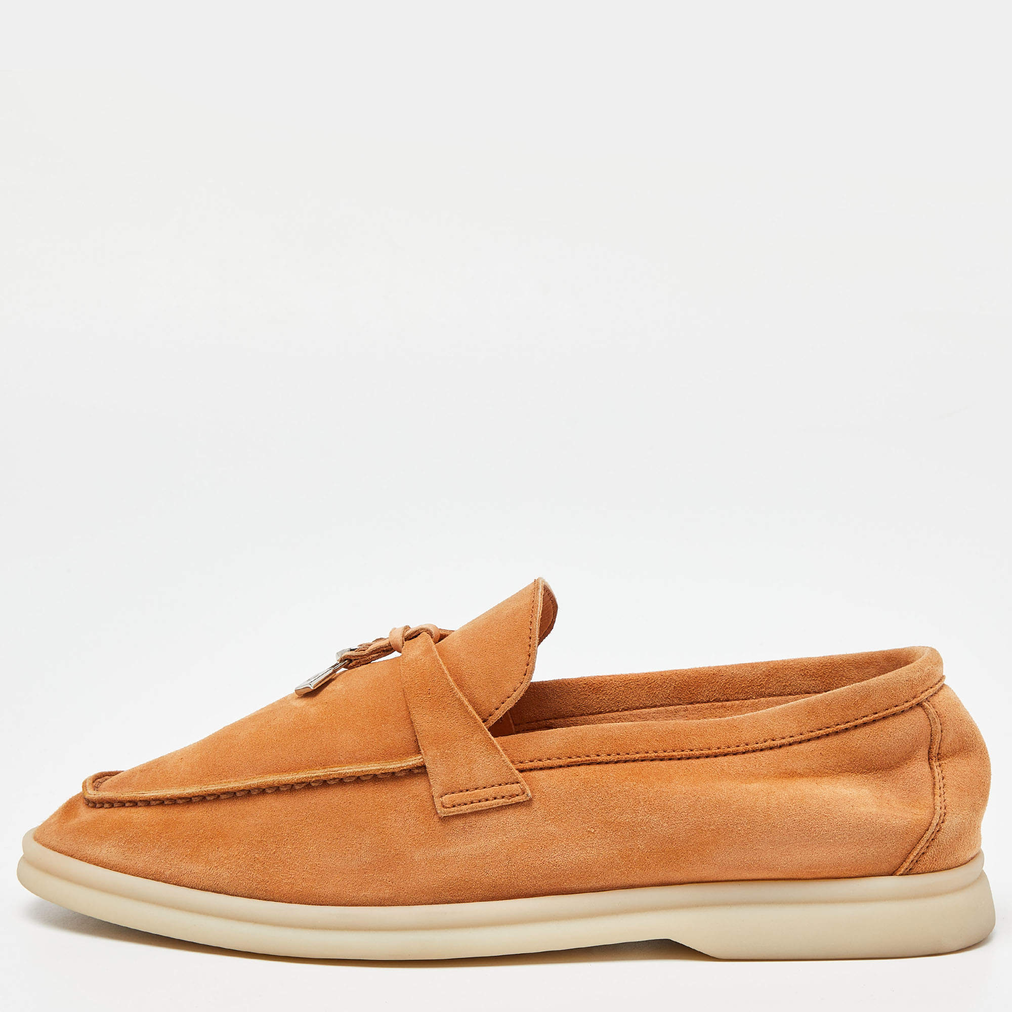 Loro Piana Orange Suede  Summer Charms Walk  Loafers Size 37