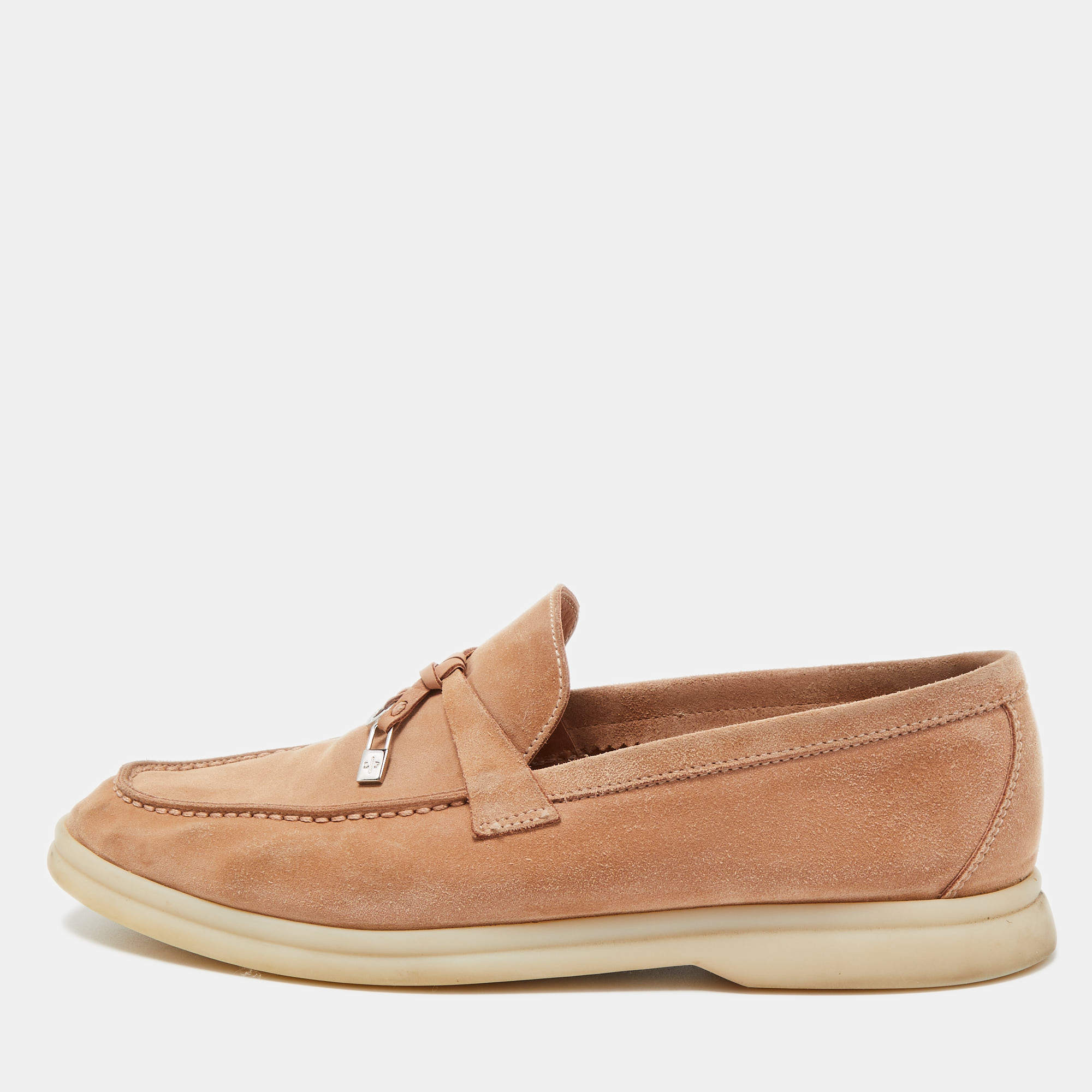 Pre Owned Loro Piana Light Brown Summer Charms Walk Slip On Loafers Size 37.5