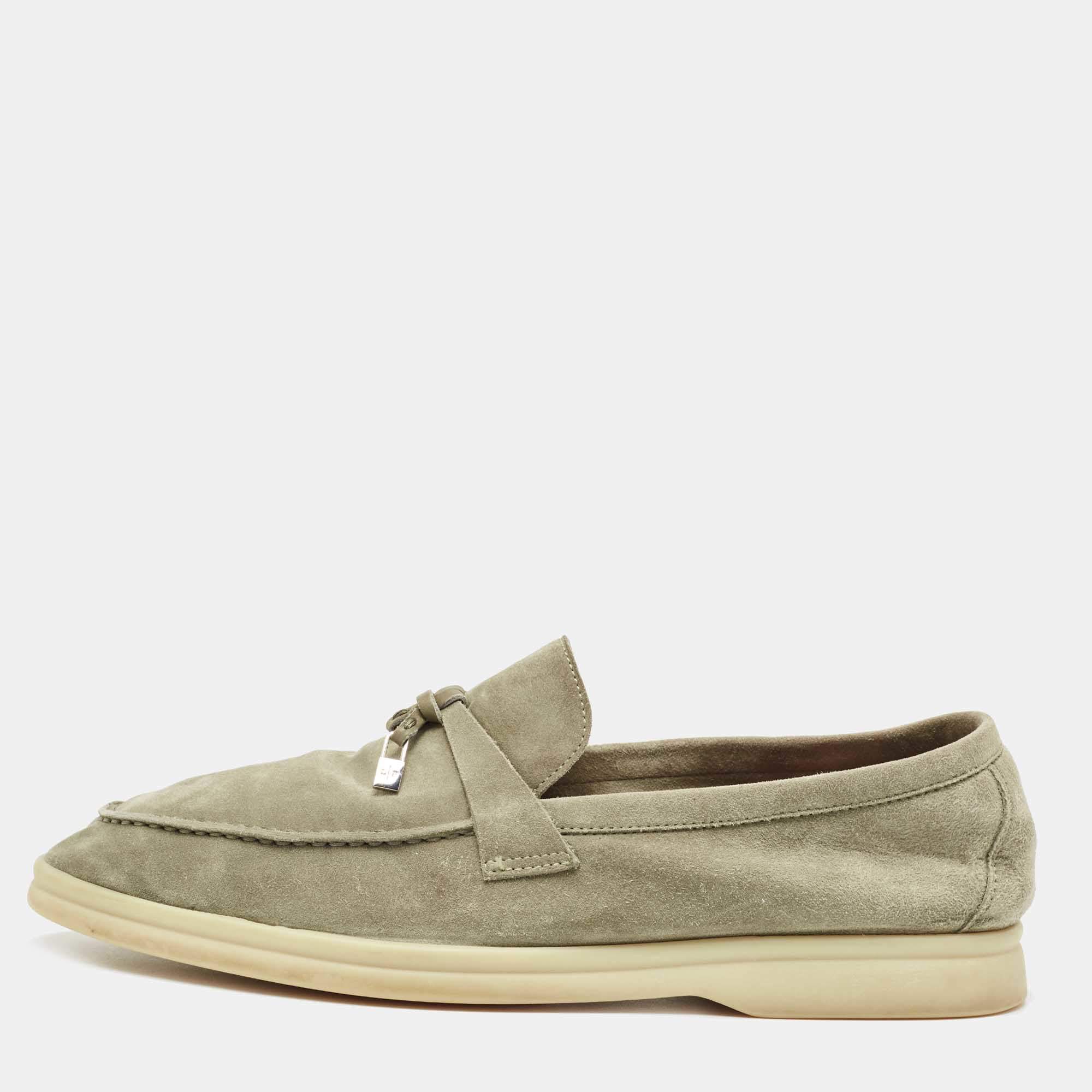 Loro Piana Grey Suede Summer Charms Walk Slip On Loafers Size 40