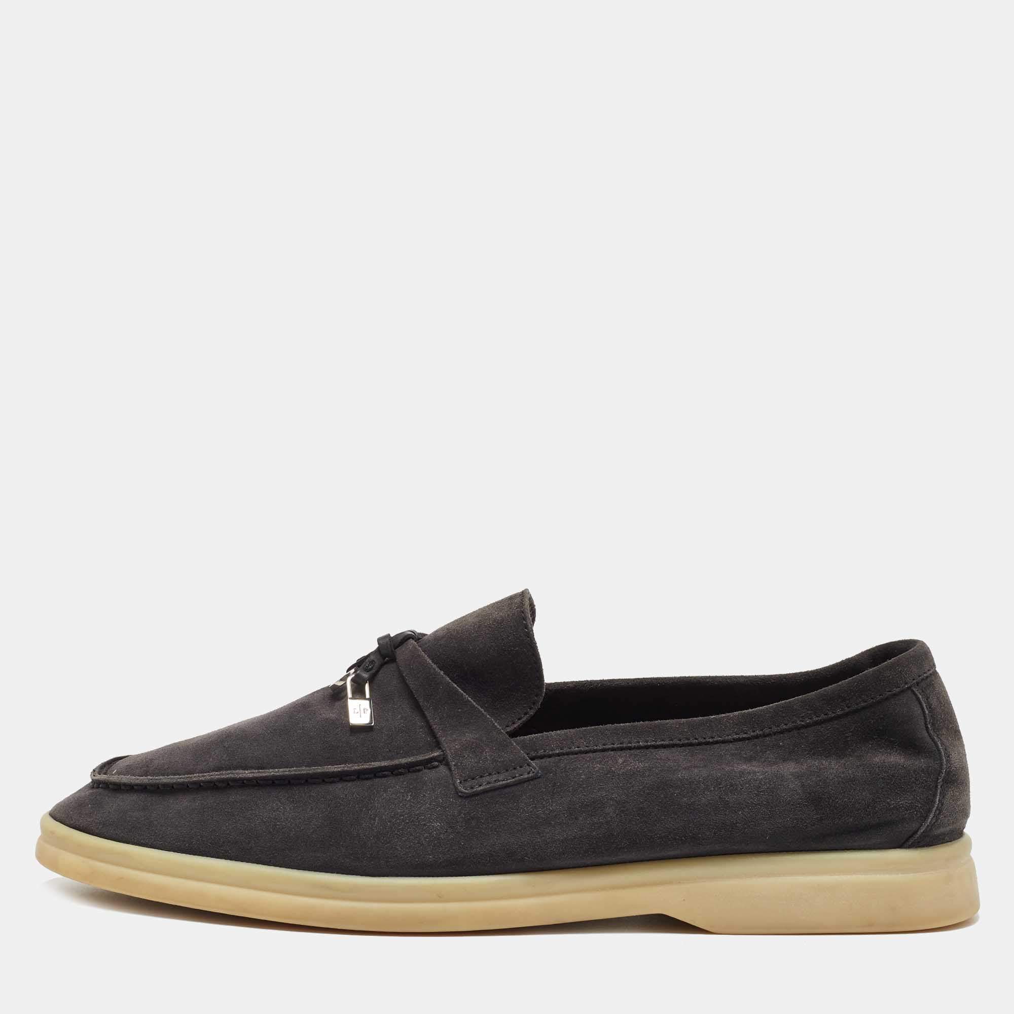 Pre Owned Loro Piana Navy Blue Suede Summer Charms Walk  Loafers Size 40.5