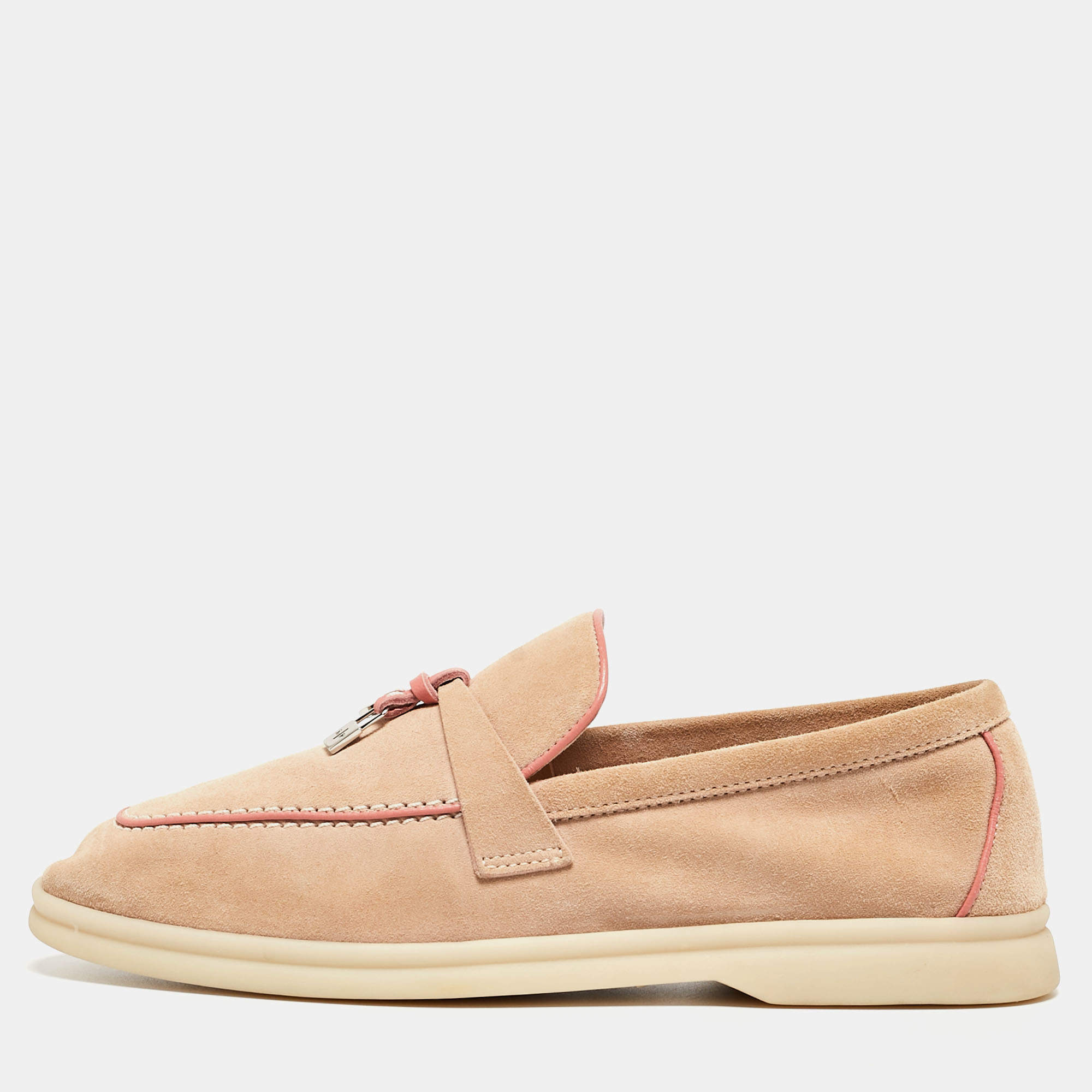 Pre Owned Loro Piana Beige Suede Summer Charms Walk Loafers Size 36.5