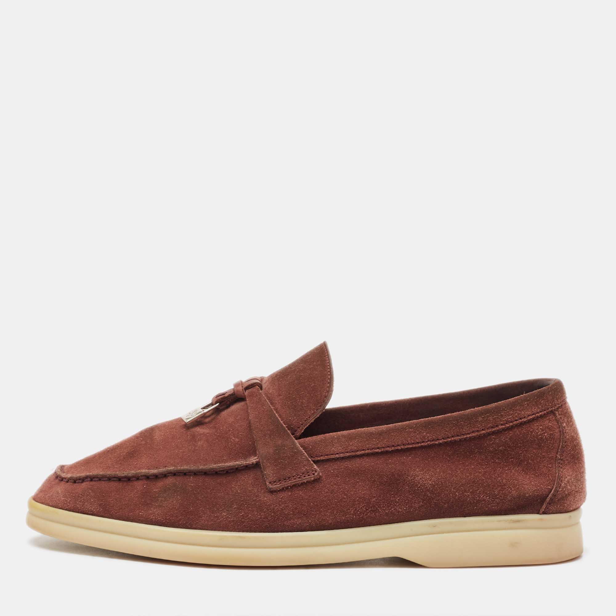 Loro Piana Brown Suede Summer Charms Walk Loafers Size 37