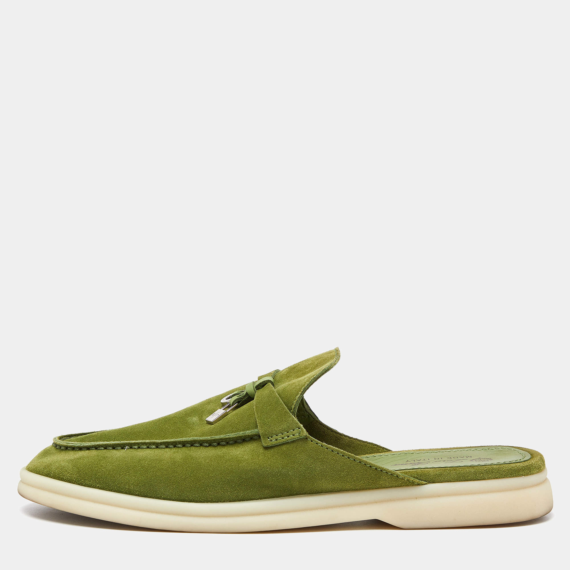 Pre Owned Loro Piana Green Suede Summer Charms Walk Babouche Loafers Size 38