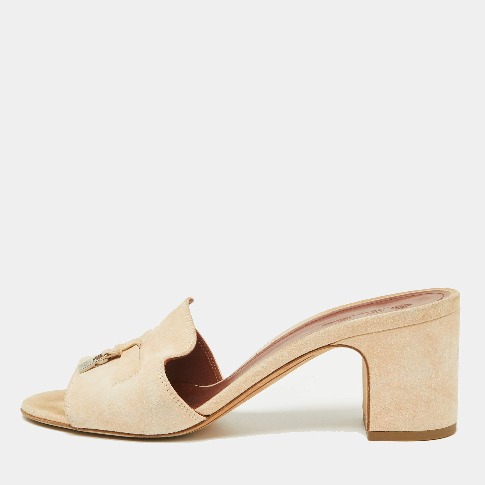 Pre Owned Loro Piana Beige Suede Summer Charms Slide Sandals Size 39.5