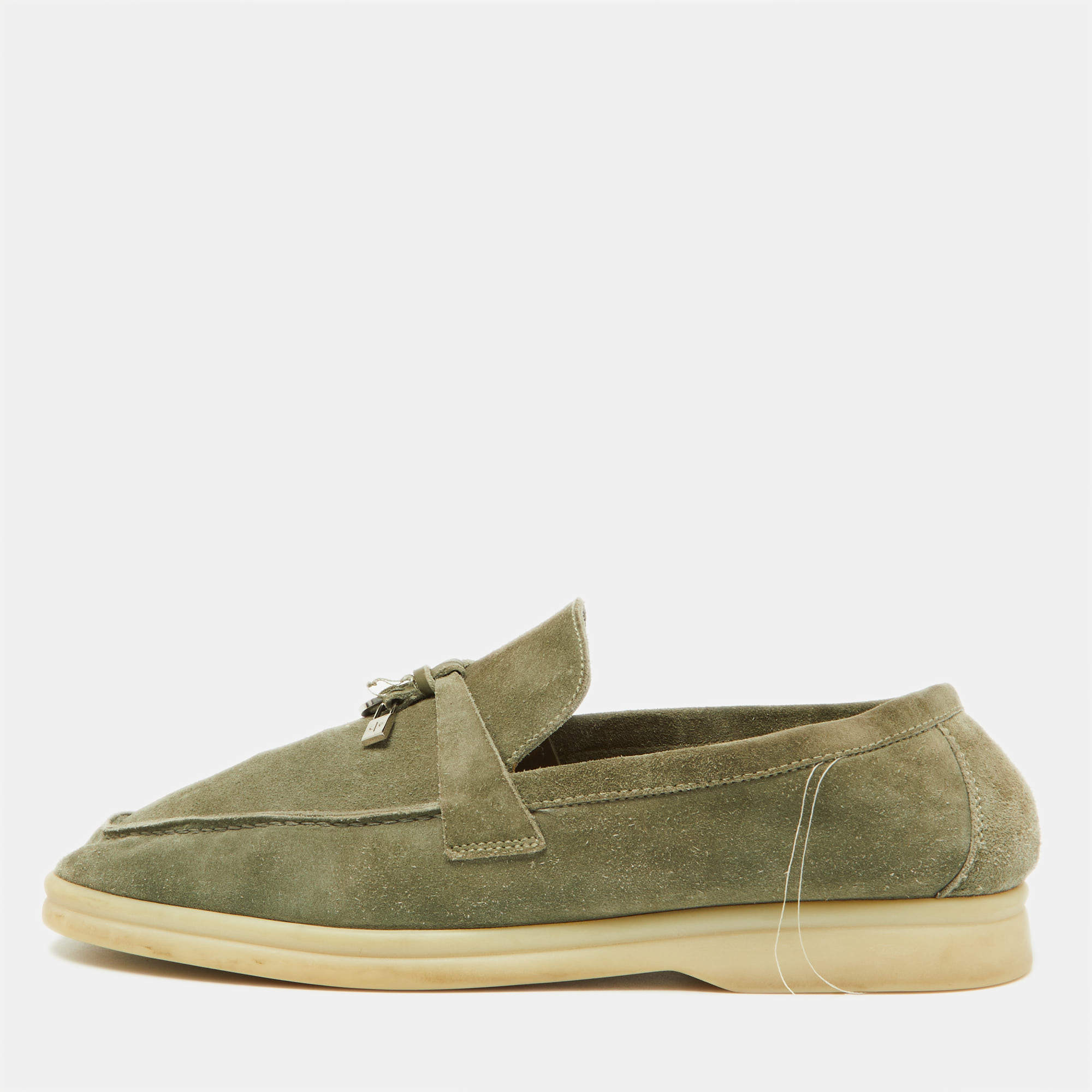 Pre Owned Loro Piana Green Suede Summer Charms Walk Loafers Size 39