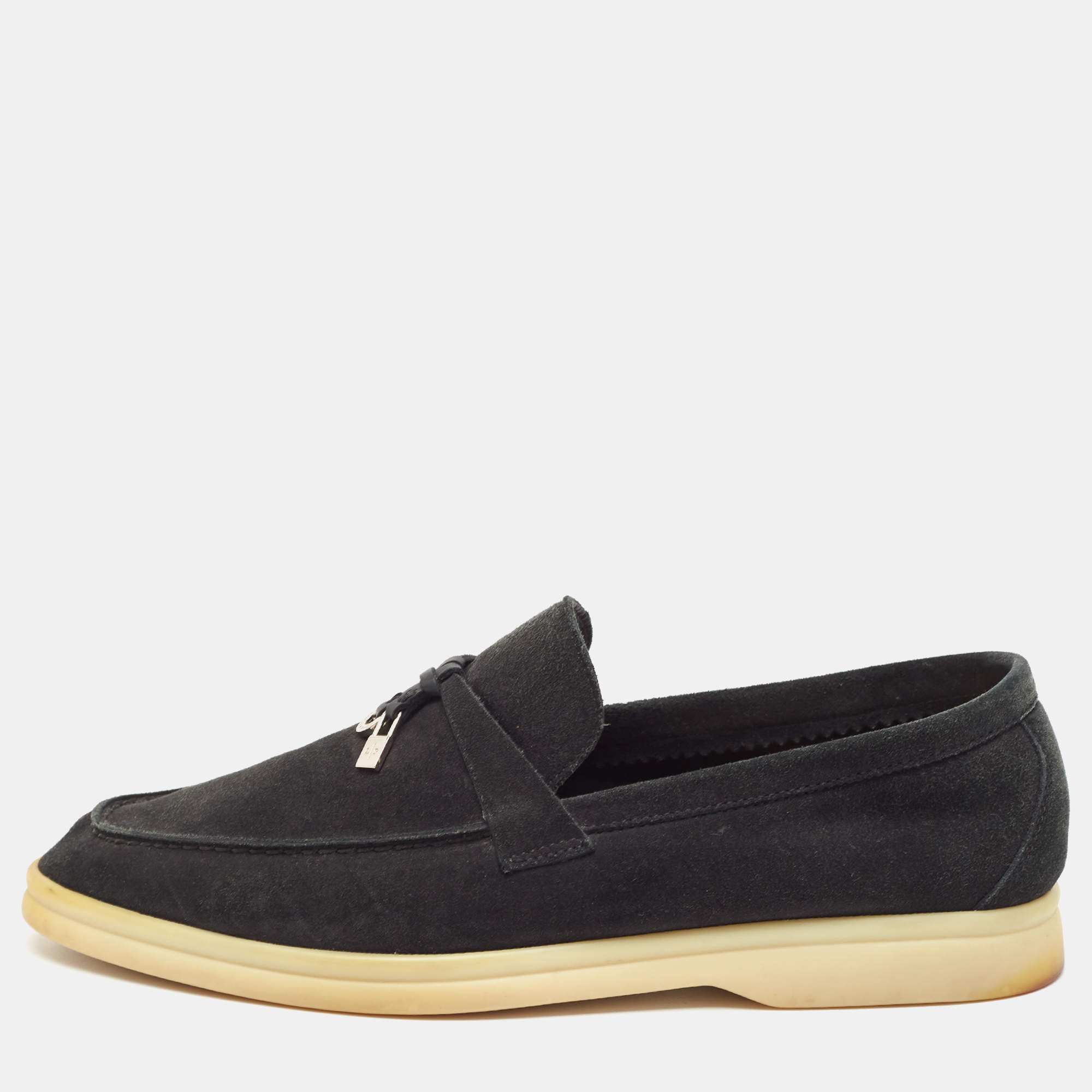 Pre Owned Loro Piana Black Suede Summer Charms Walk Loafers Size 39