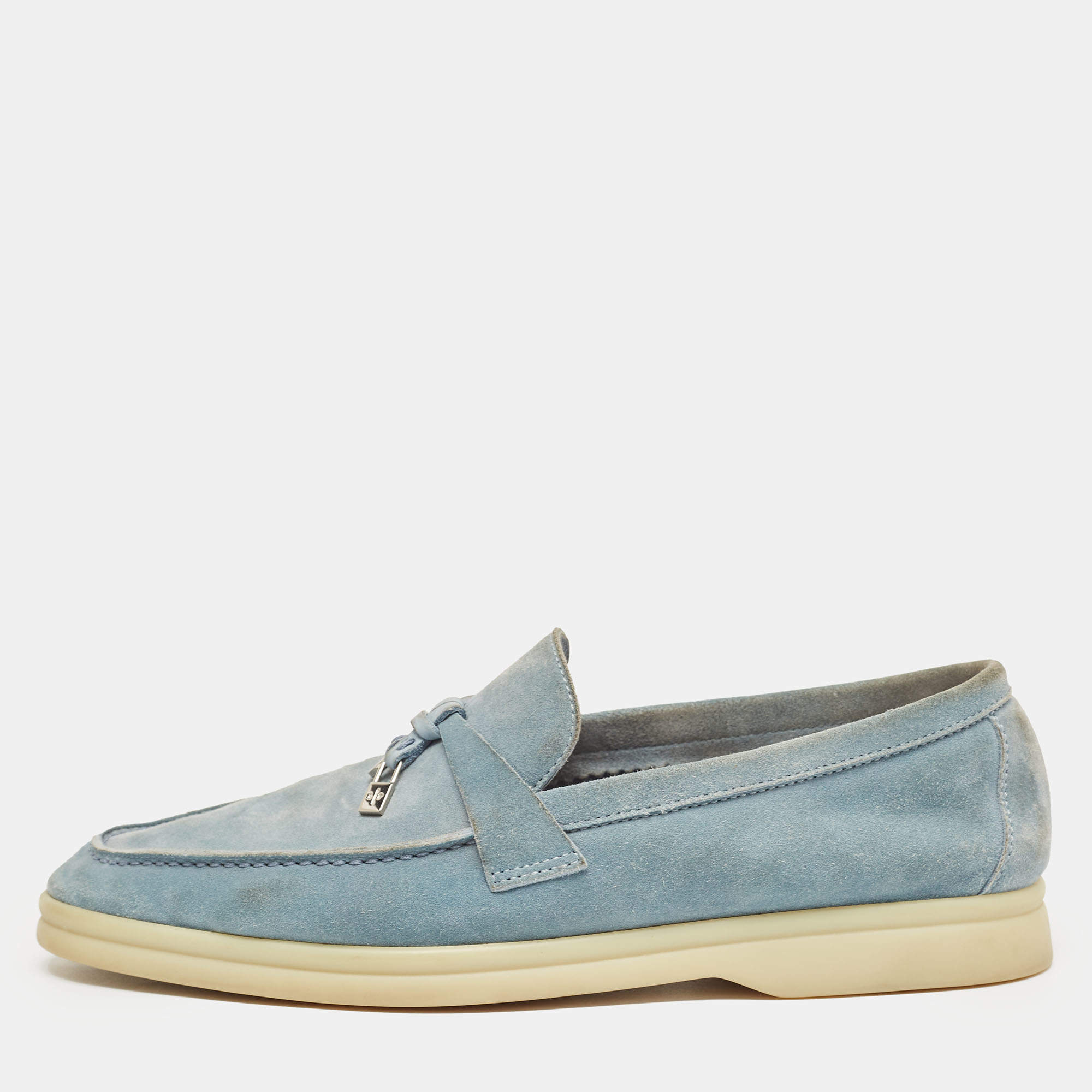Pre Owned Loro Piana Light Blue Suede Summer Charms Walk Loafers Size 39