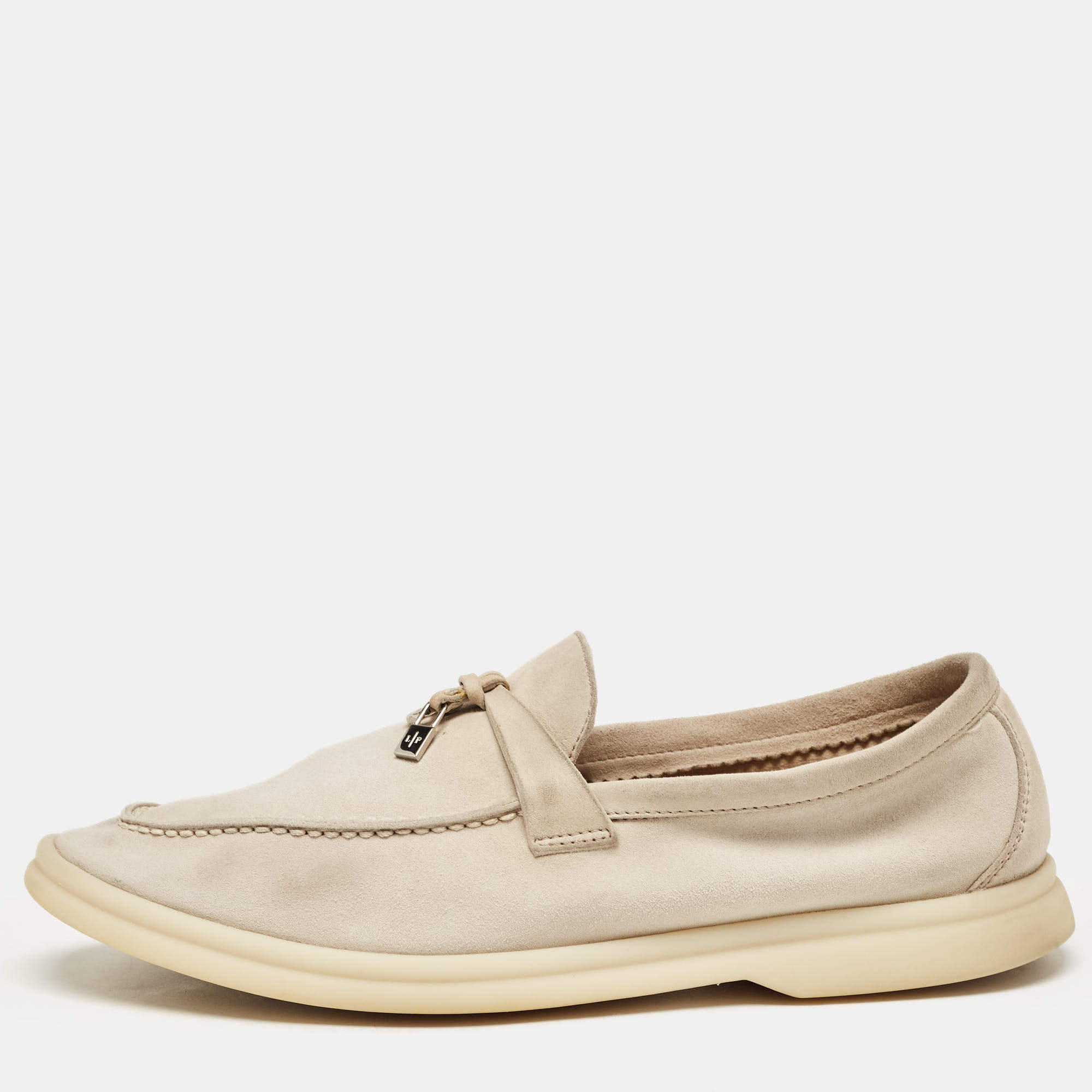 Pre Owned Loro Piana Grey Suede Summer Charms Walk Slip On Loafers Size 37.5