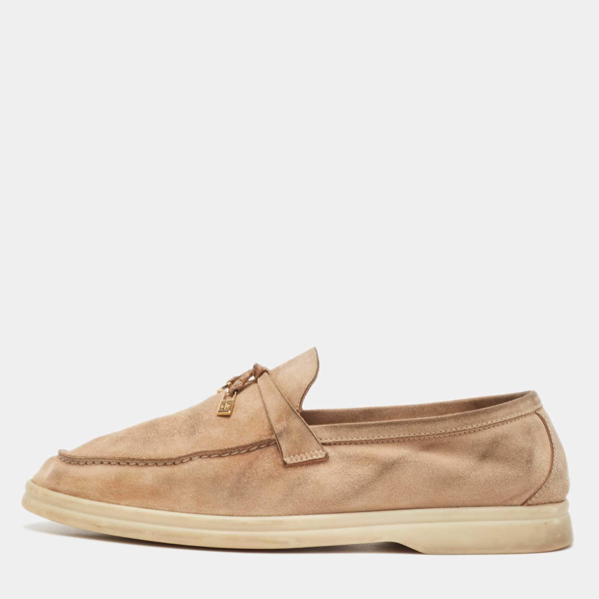 Pre Owned Loro Piana Brown Suede Summer Charms Walk Loafers Size 39.5