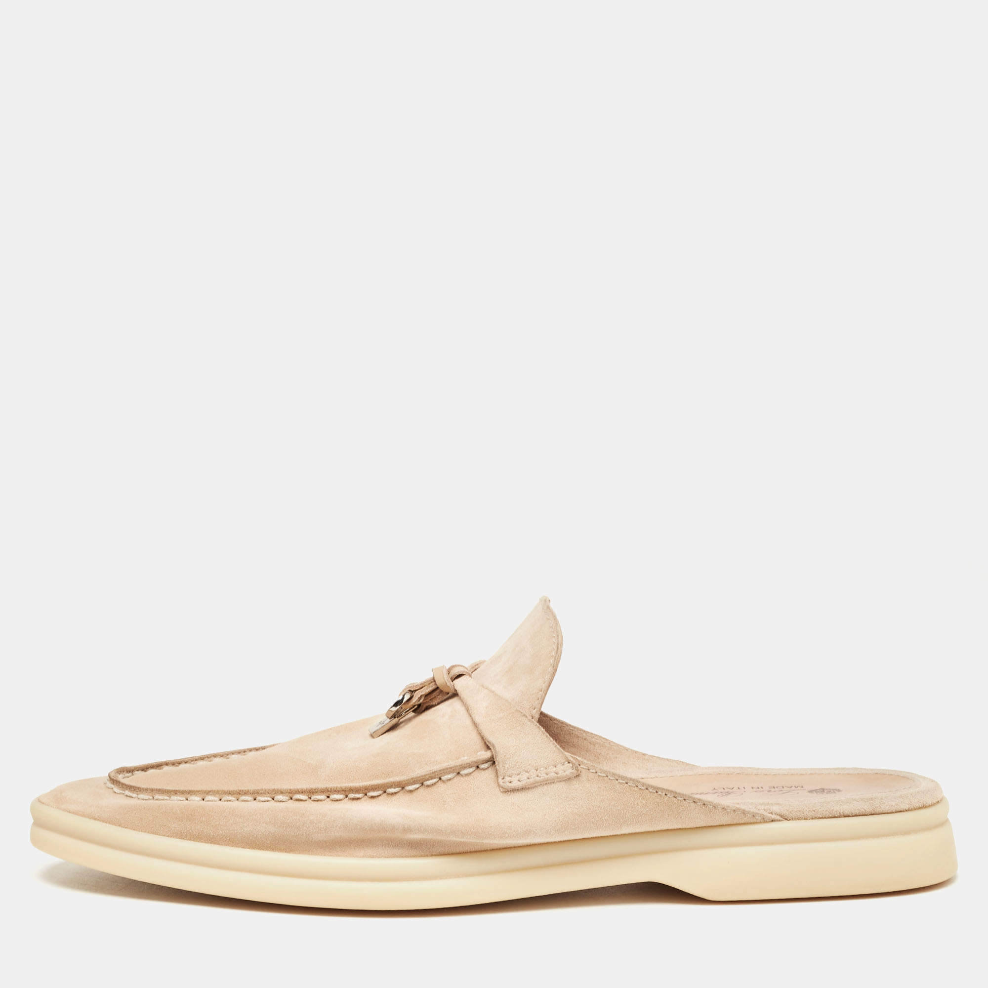 Pre Owned Loro Piana Beige Suede Babouche Charms Walk Sandals Size 42