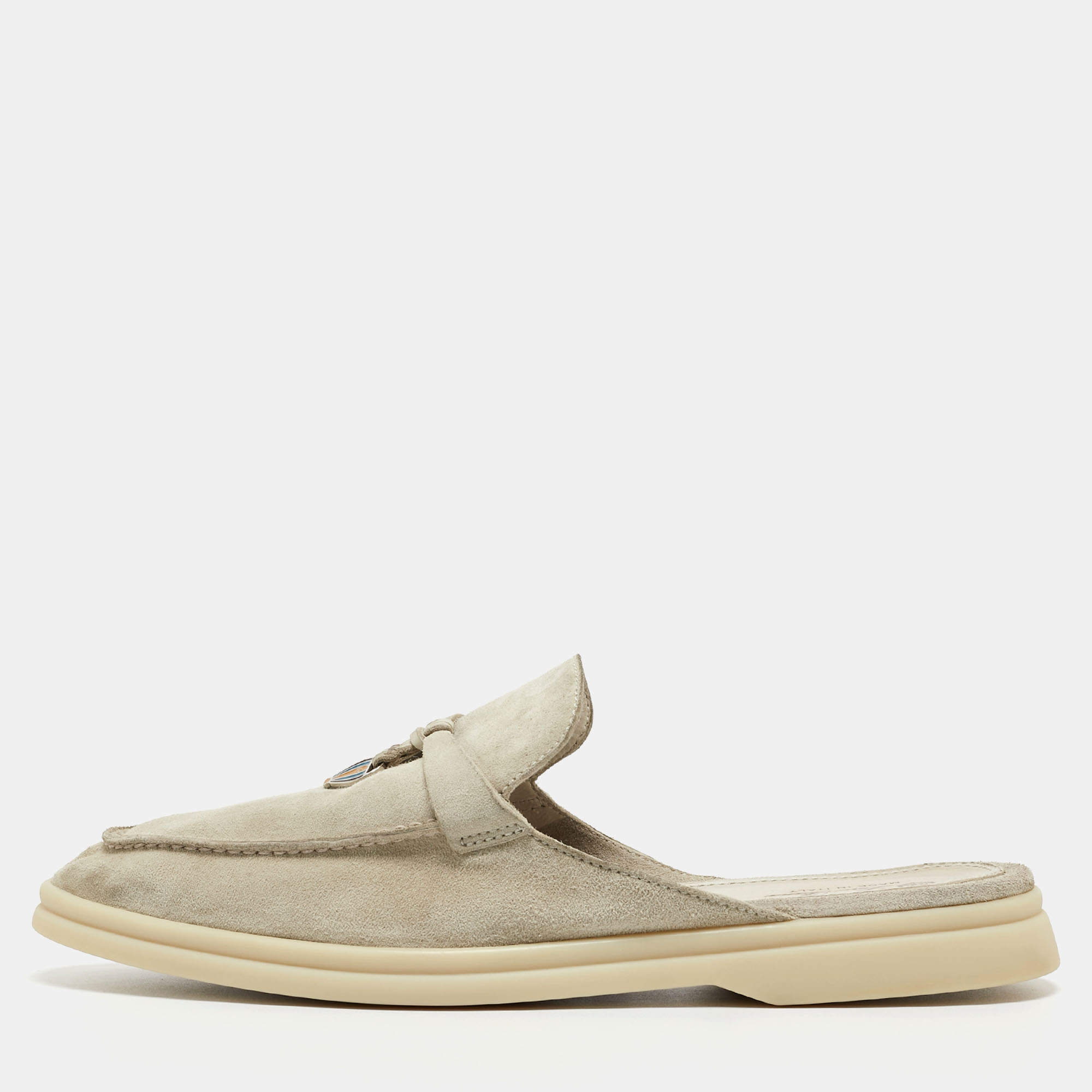 Pre Owned Loro Piana Grey Suede Babouche Charms Walk Mules Size 42
