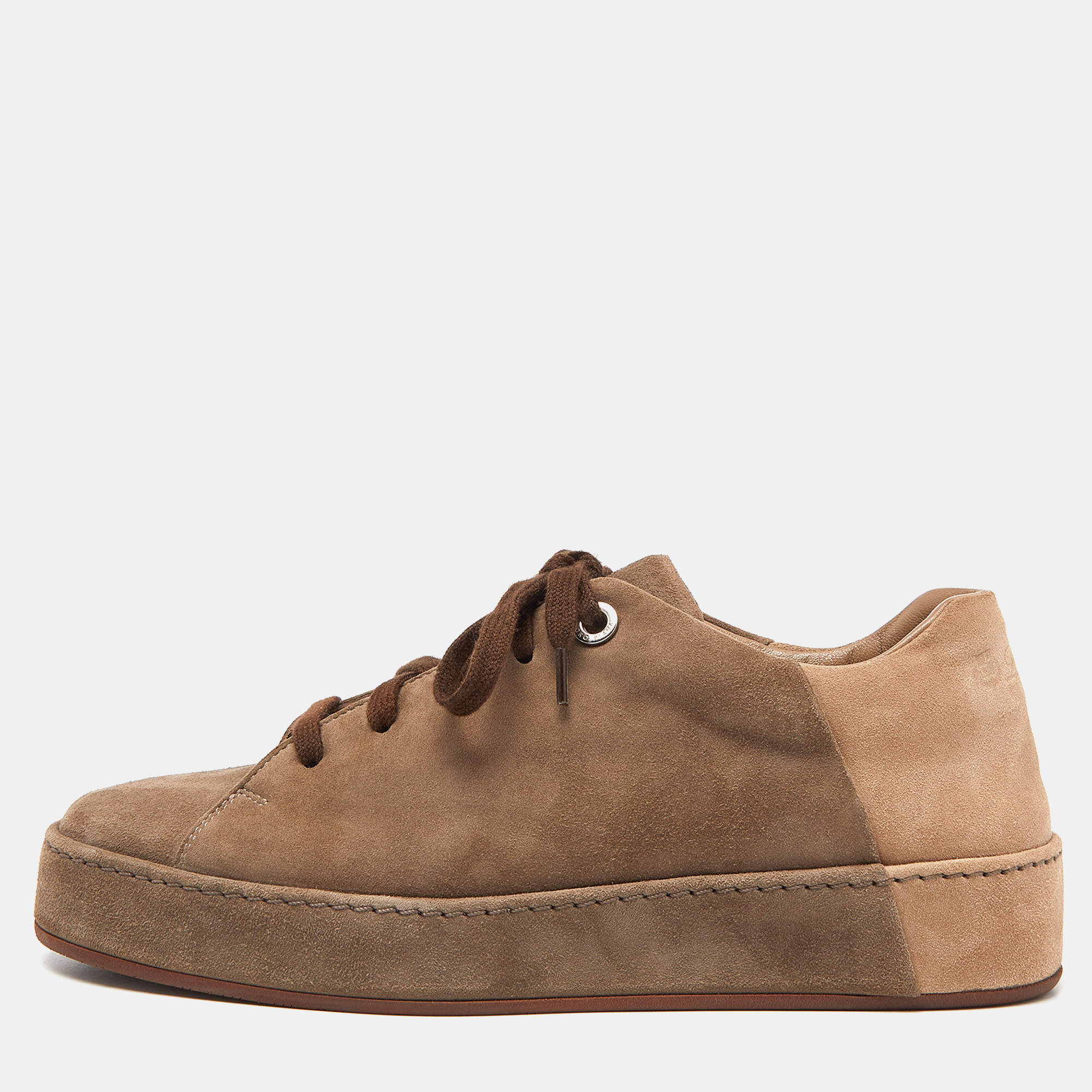 Loro Piana Two Tone Brown Suede Nuages Low Top Sneakers Size 36