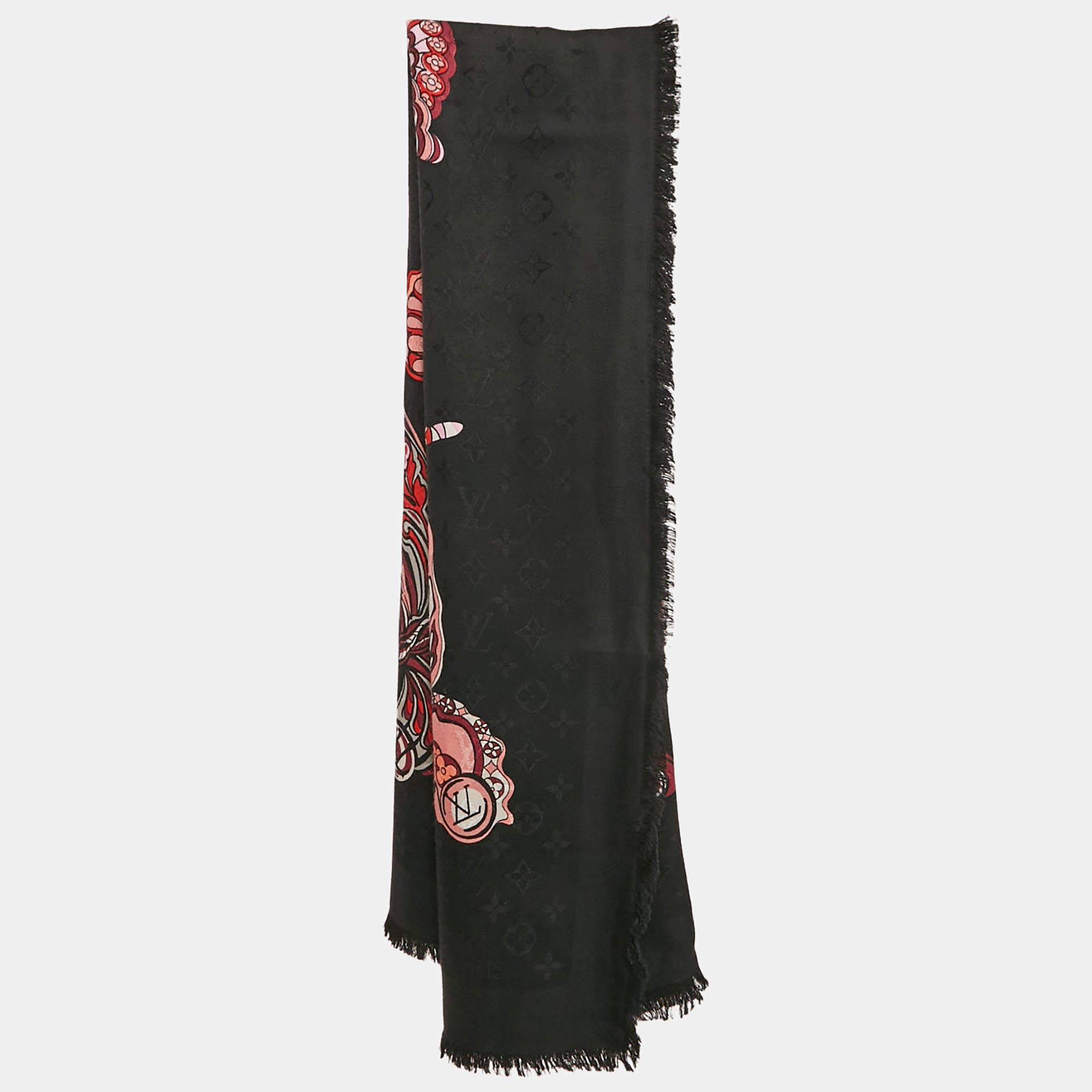 Louis Vuitton Black Silk Blend World Of Love Monogram Shawl