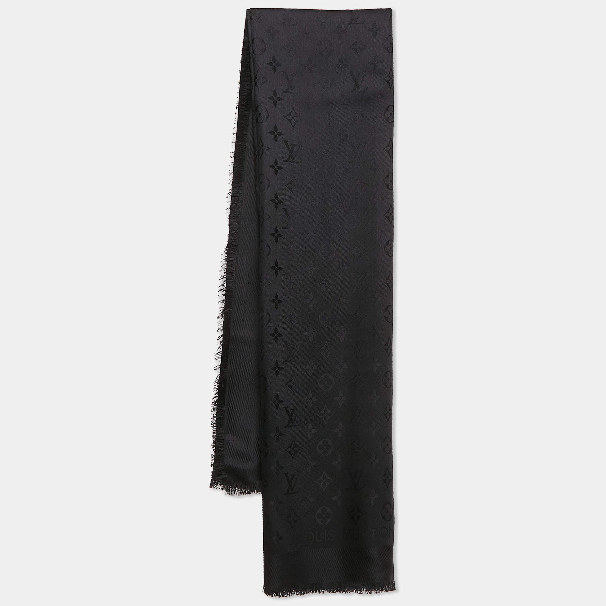 Louis Vuitton Black Silk Blend Classique Monogram Scarf 