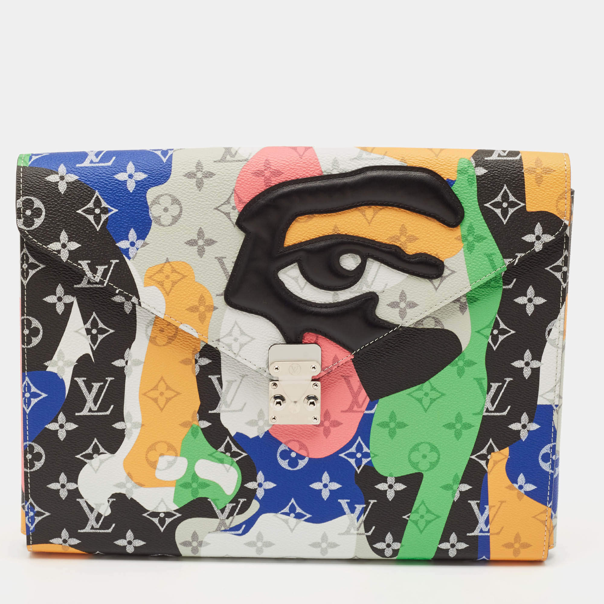 Pre Owned Louis Vuitton x KidSuper Multicolor Monogram Portrait Canvas Mark Folder