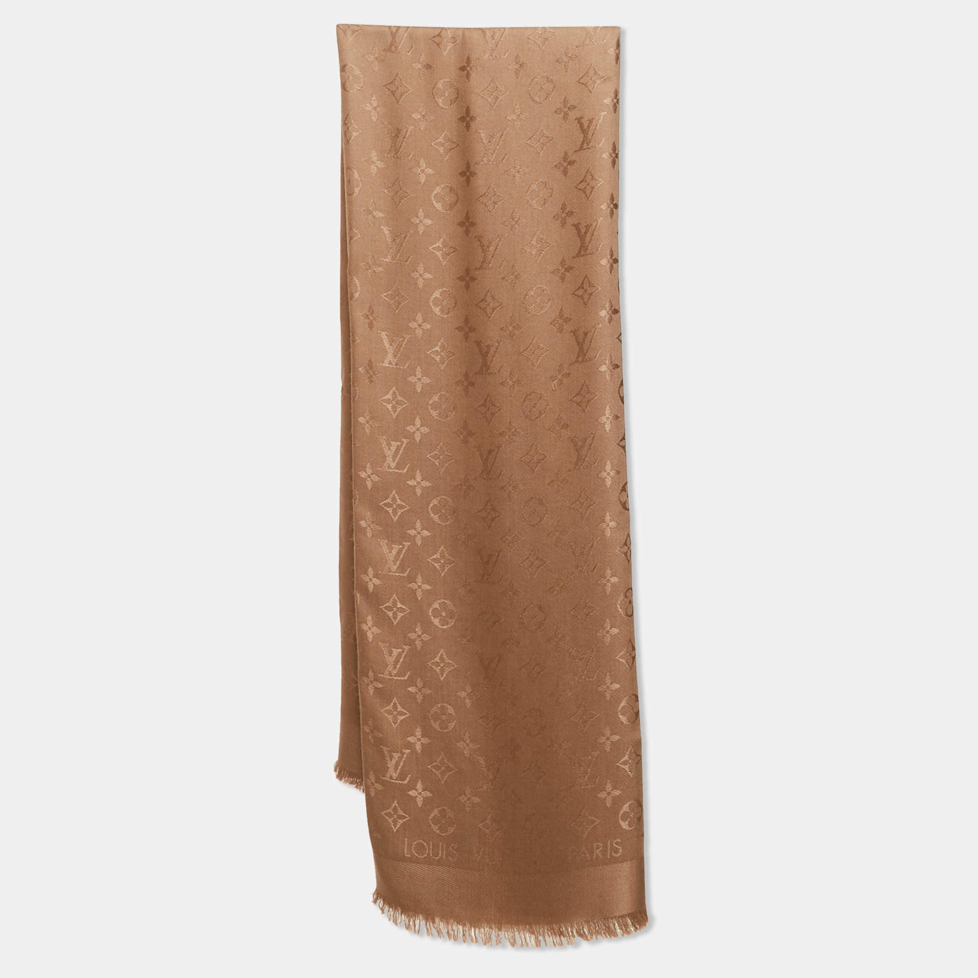 Louis Vuitton Cappuccino Silk & Wool Monogram Shawl 