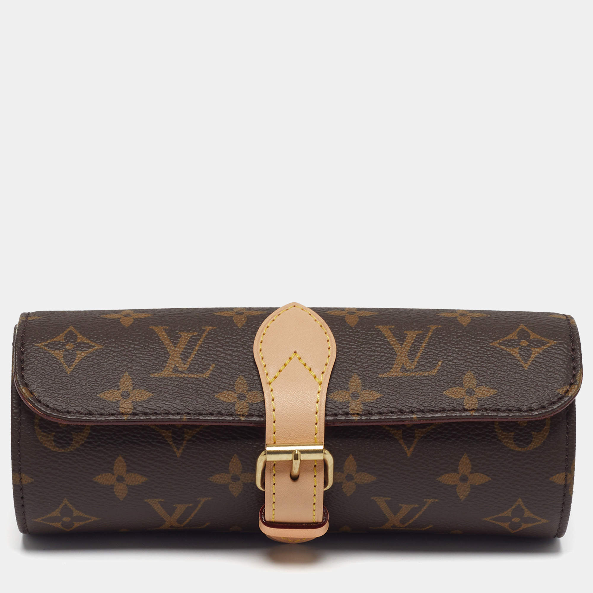 Pre Owned Louis Vuitton 3 Watch Case Monogram Canvas