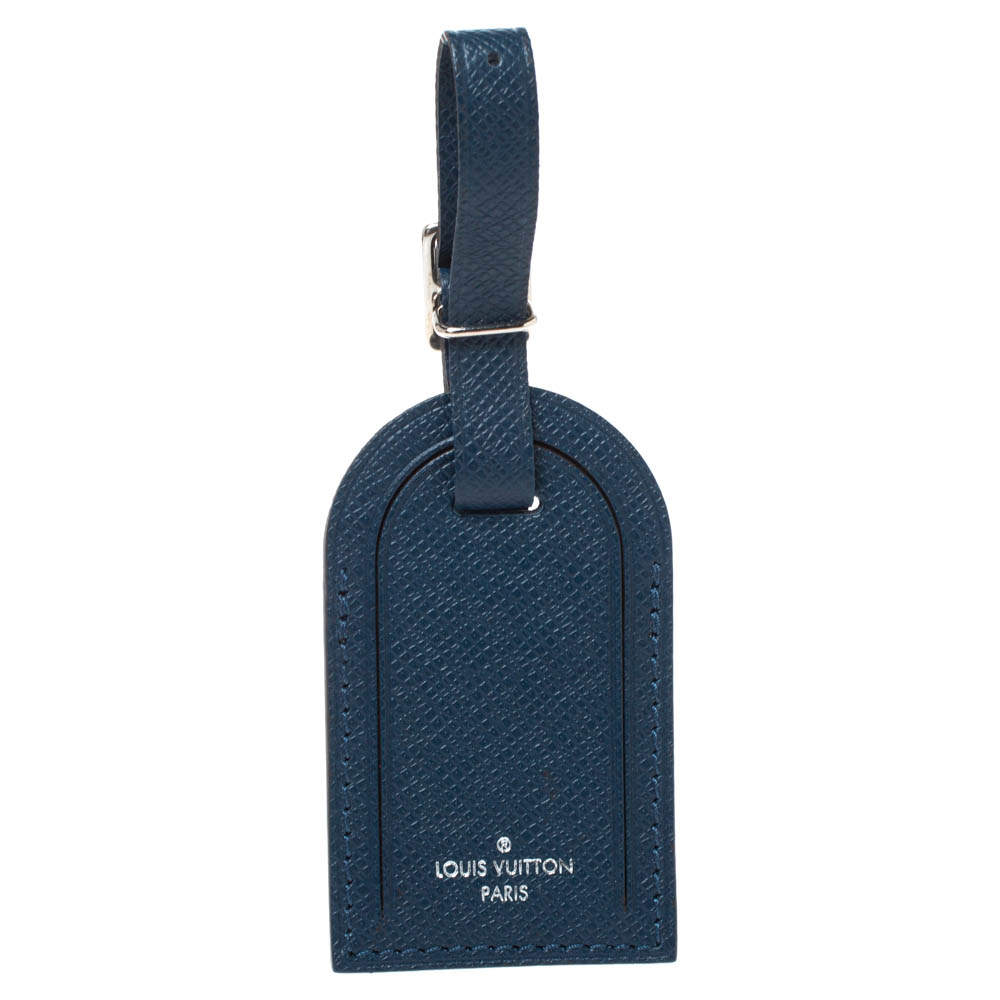 Pre Owned Louis Vuitton Blue Infini Taiga Leather Luggage Name Tag