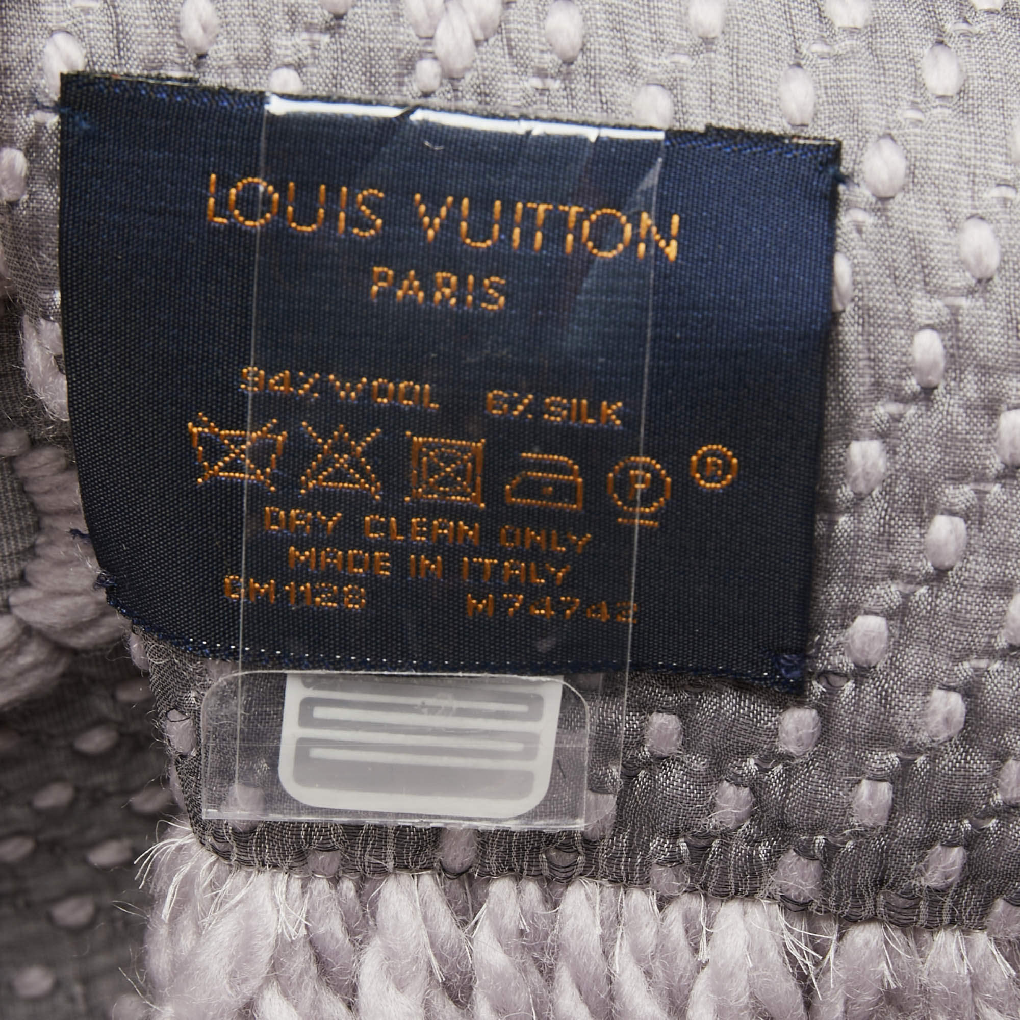 LOUIS VUITTON Wool Silk Logomania Scarf Pearl Grey 219214
