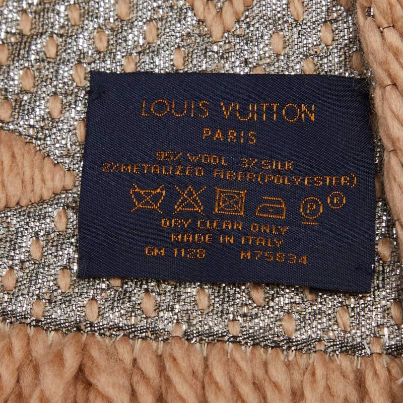 LOUIS VUITTON Wool Silk Logomania Shine Scarf Beige 242409