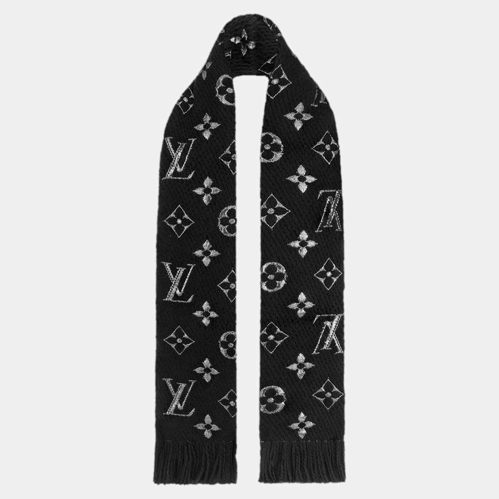 Louis Vuitton Black Silk & Wool Logomania Shine Scarf Louis