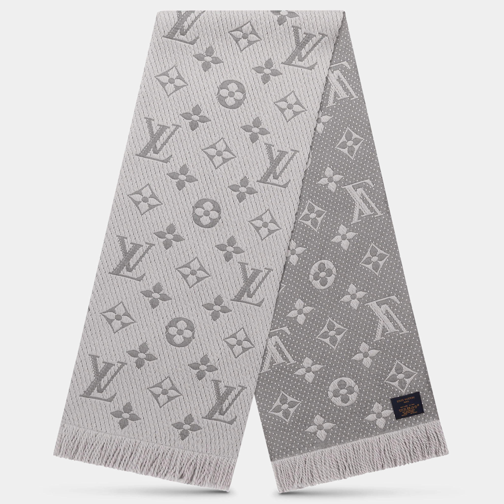 Louis Vuitton Pearl Grey Silk and Wool Blend Monogram Denim Shawl
