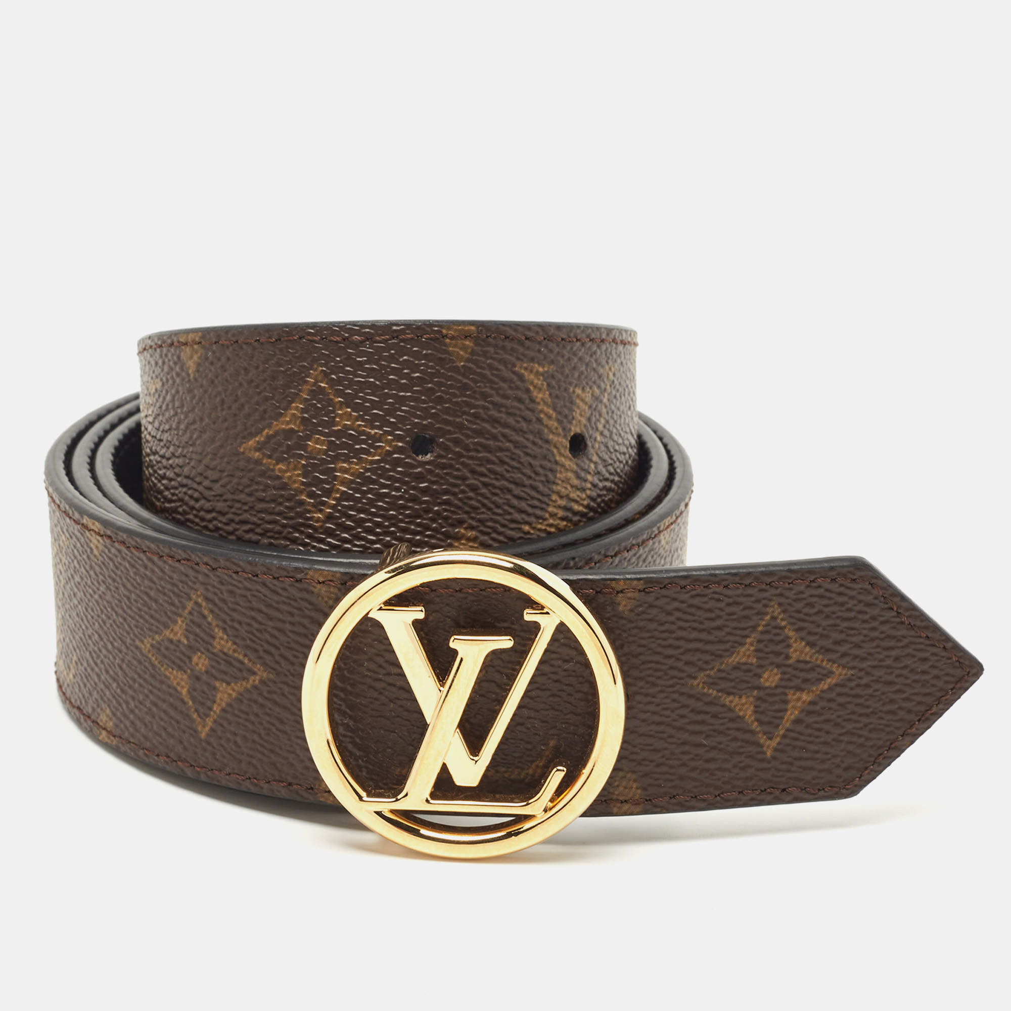 Lv circle leather belt Louis Vuitton Brown size 80 cm in Leather