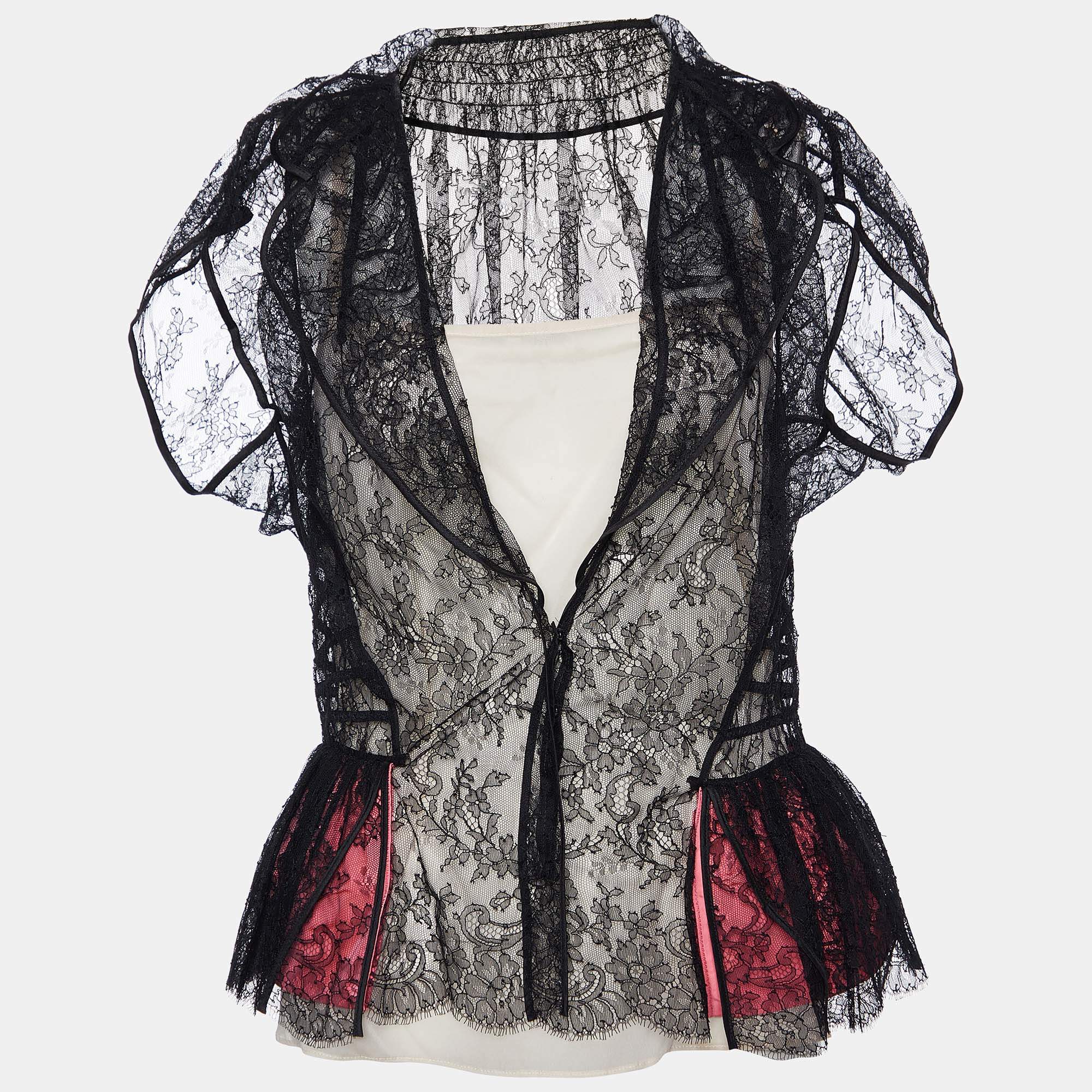 Louis Vuitton Black Lace Sheer Flared Top M