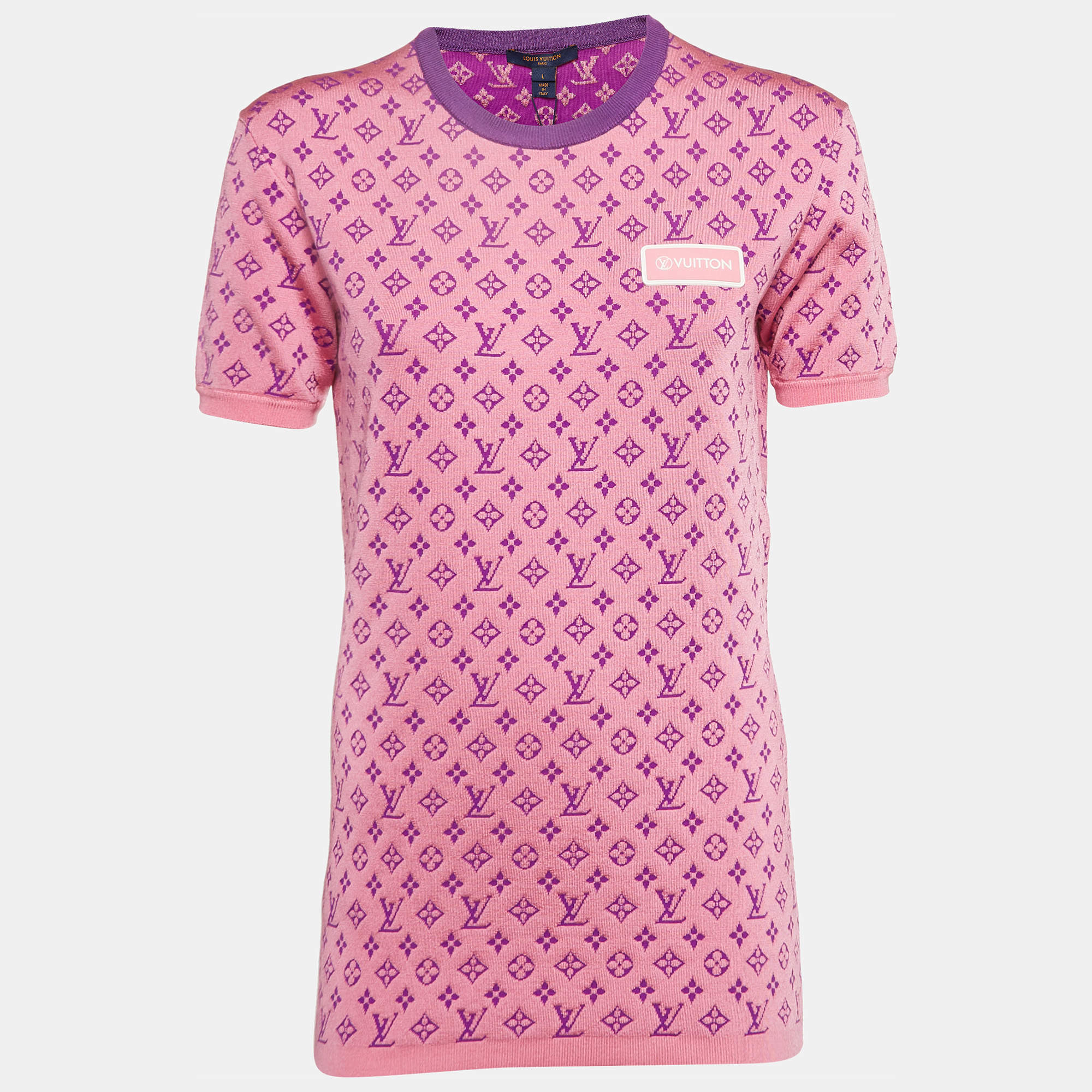 Pre Owned Louis Vuitton Pink Vuittamins Sporty Jacquard Knit Top L