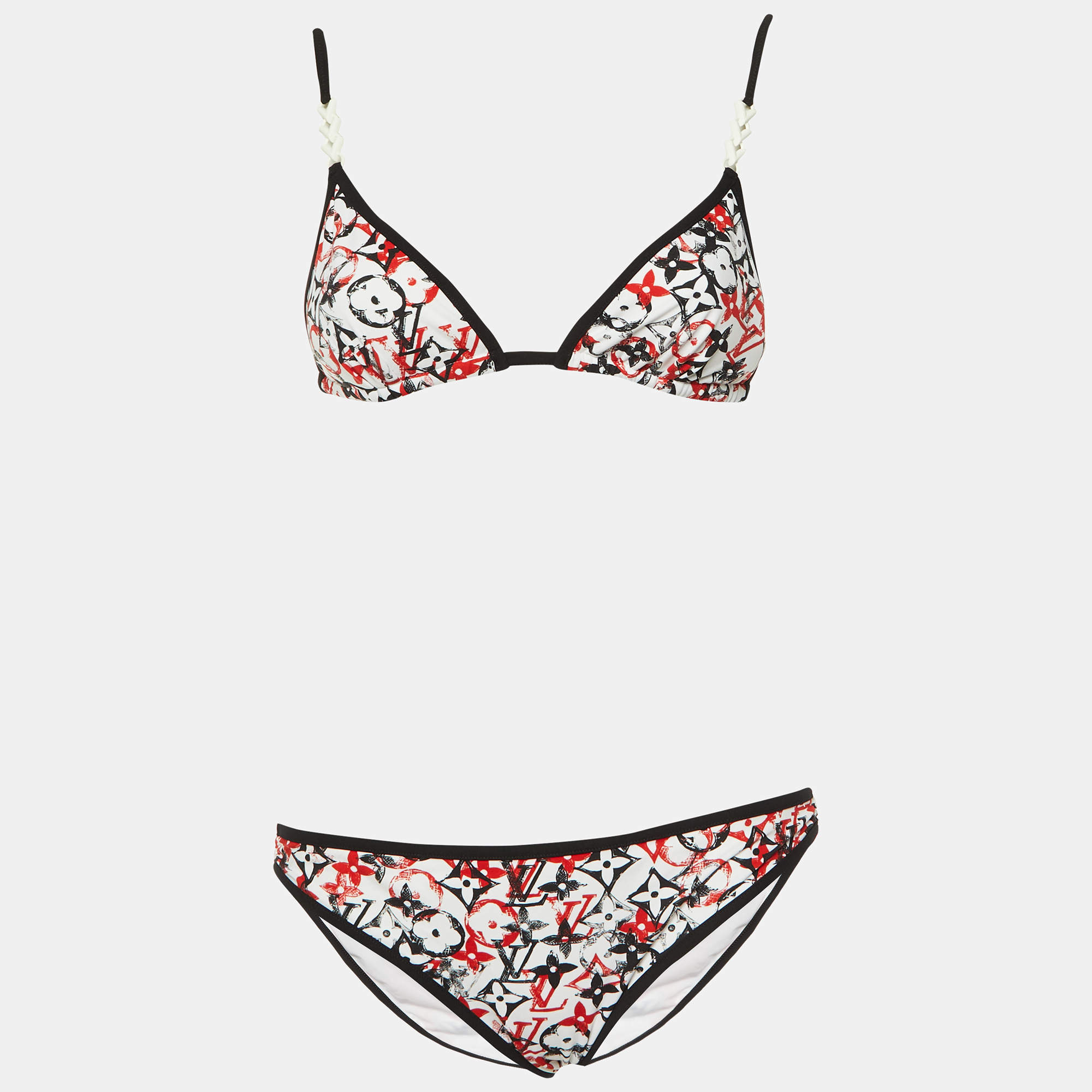 Louis Vuitton White Monogram Print Jersey Bikini Set S/M