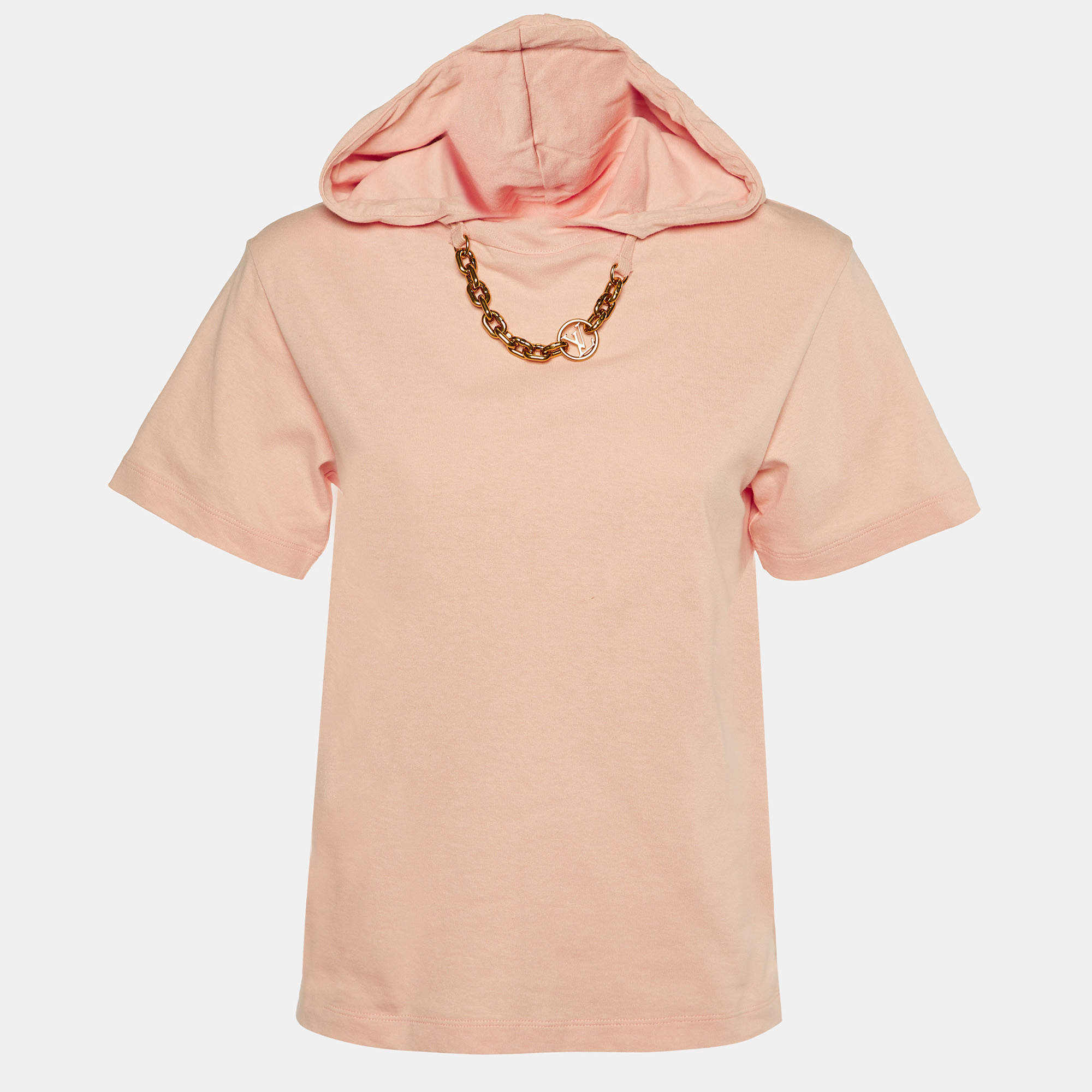 Louis Vuitton Pink Cotton Chain Detail Hooded T-Shirt XS