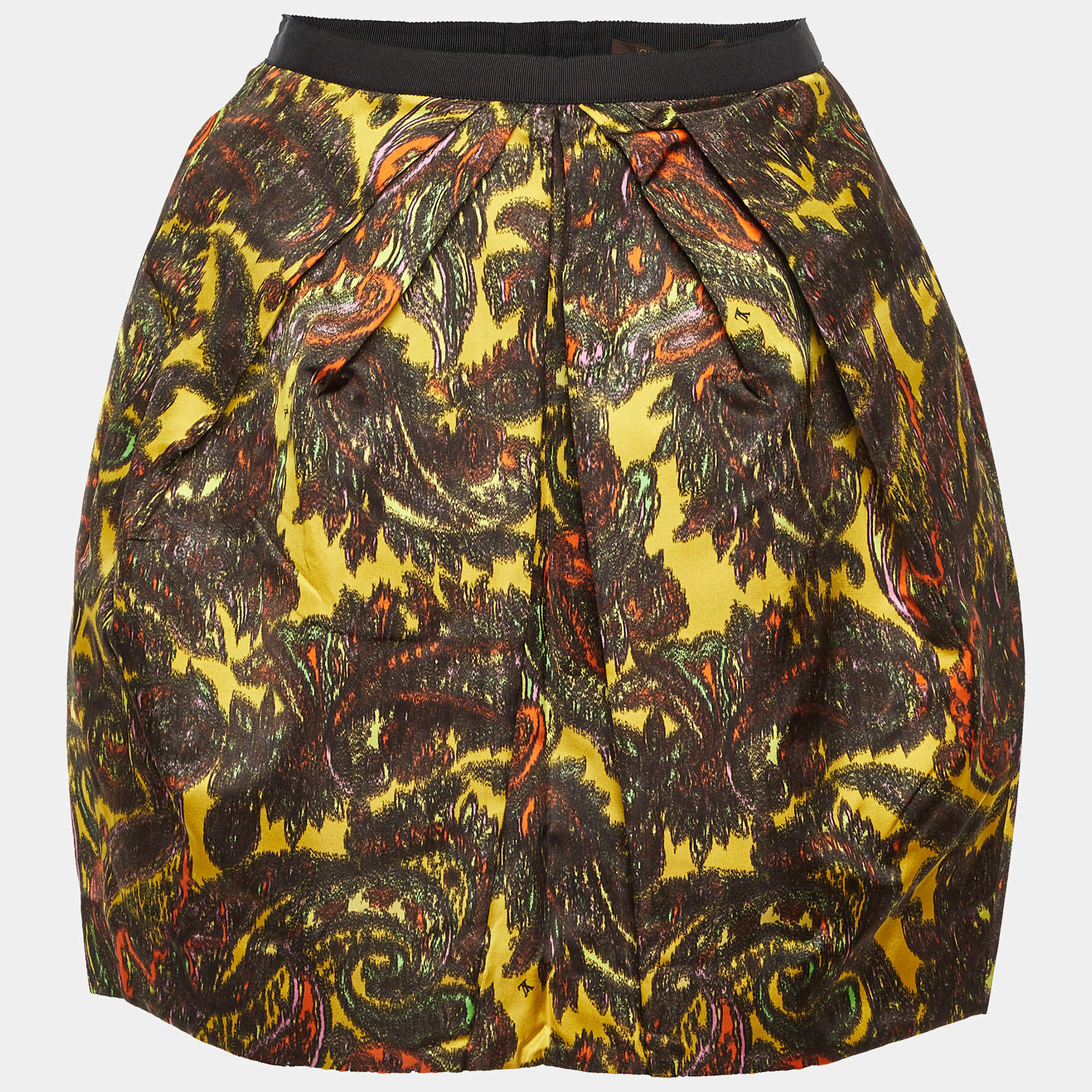Pre Owned Louis Vuitton Multicolor Printed Sateen Pleated Waist Detail Mini Skirt M