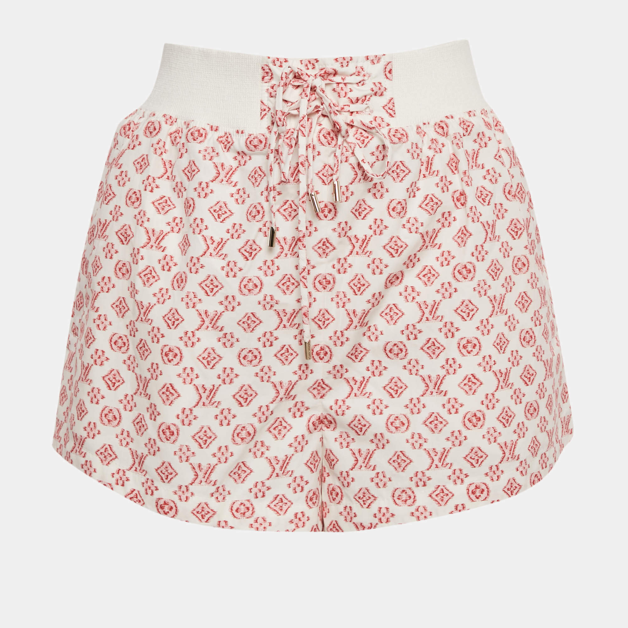 Pre Owned Louis Vuitton White Monogram Print Cotton Mini Shorts S