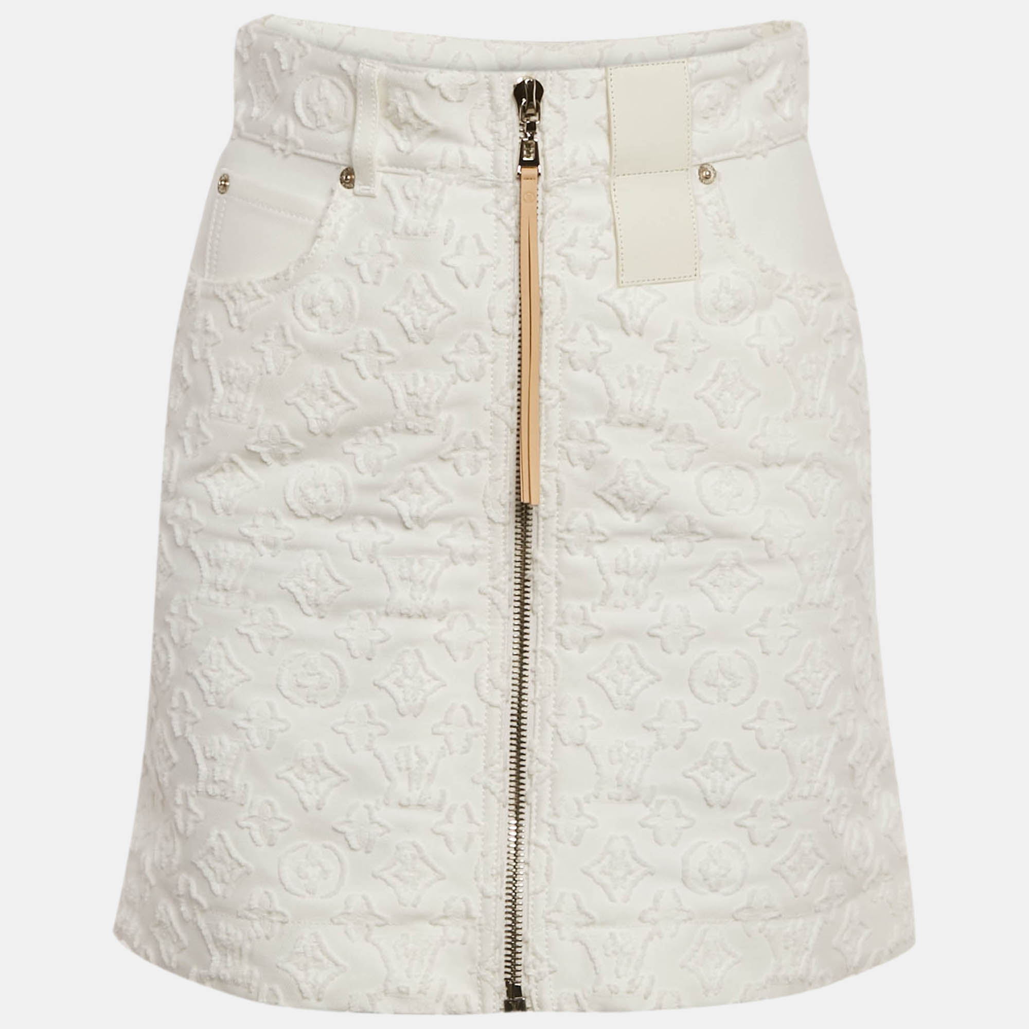 Pre Owned Louis Vuitton White Fil Coupe Denim Mini Skirt S