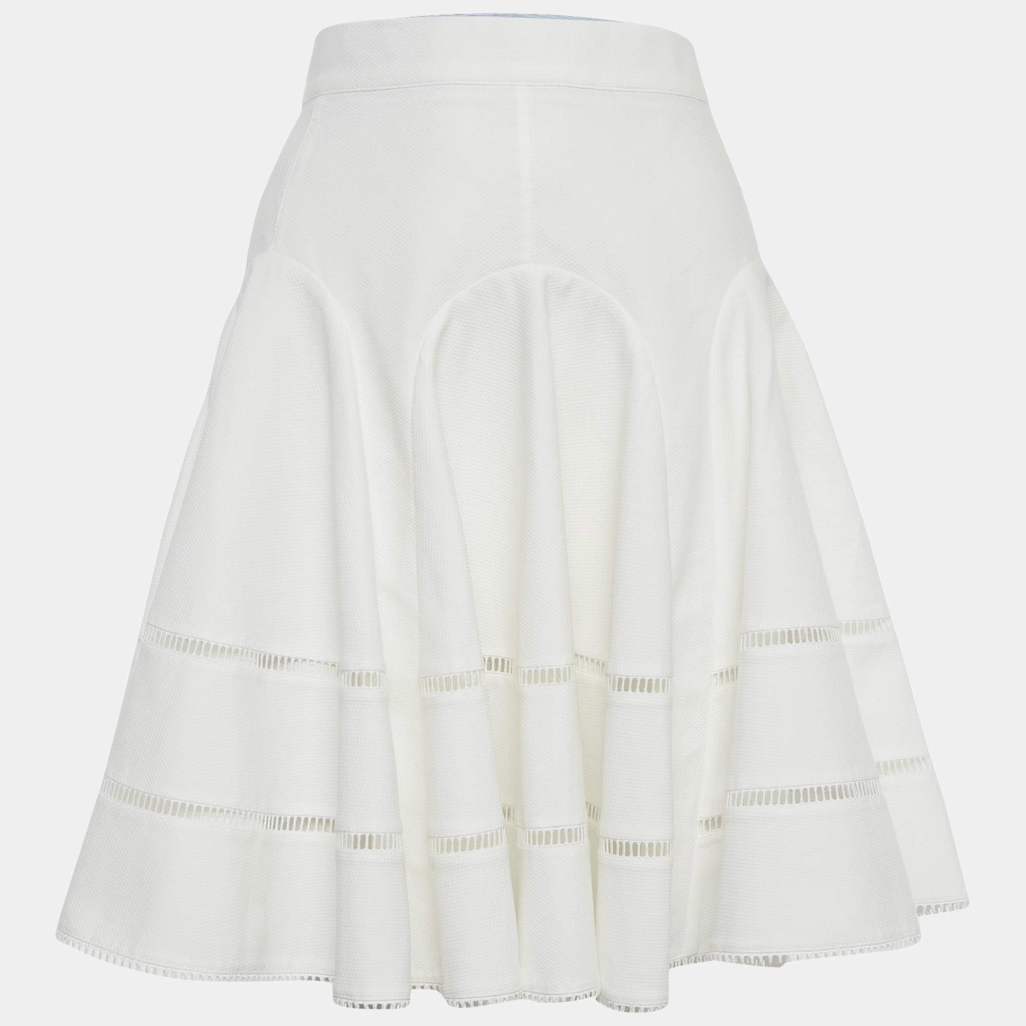 Pre Owned تنورة لويس فيتون ميني بيضاء جاكار مقوسة مقاس متوسط