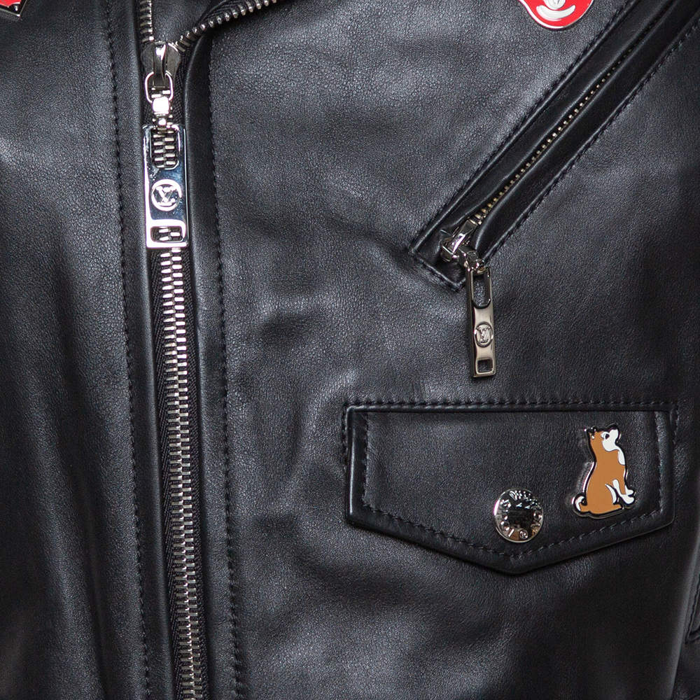 Louis Vuitton Black Leather Badge Embellished Sleeveless Biker Jacket S  Louis Vuitton