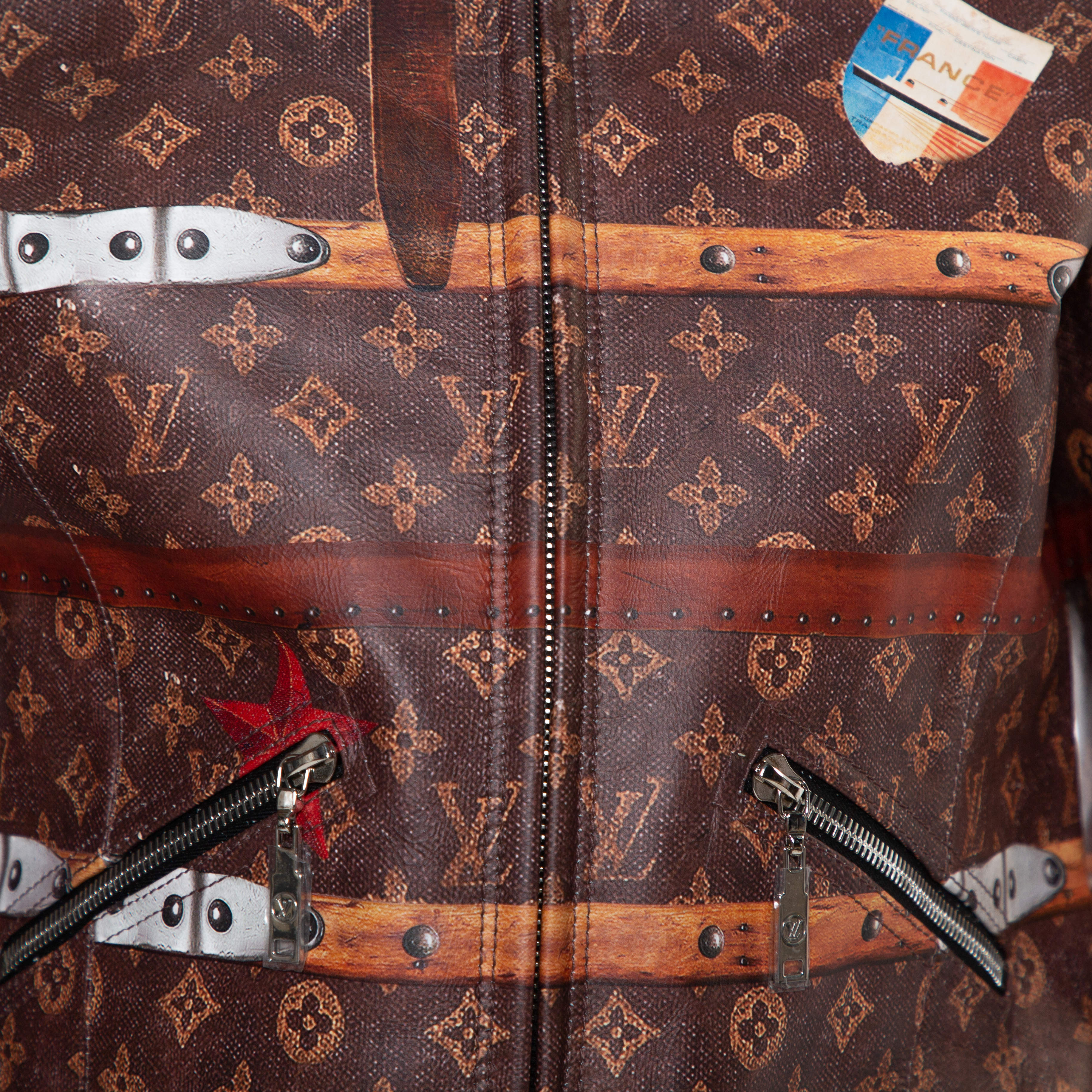 Louis Vuitton Brown Leather Miss France Trunk Monogram Jacket S - ShopStyle