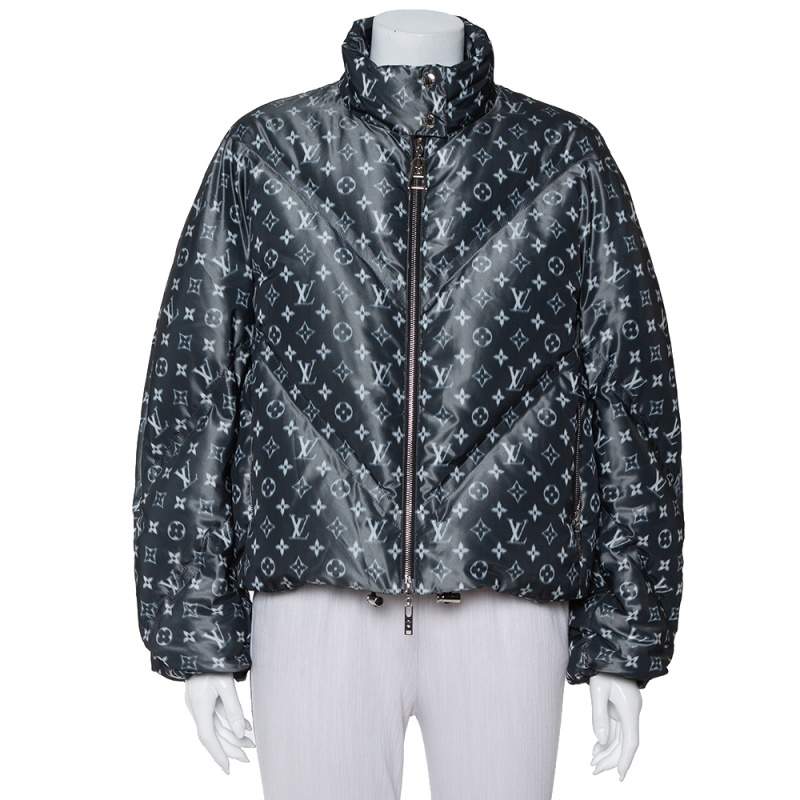 Louis Vuitton Grey Synthetic & Silk Blurry Monogram Printed Down Jacket M