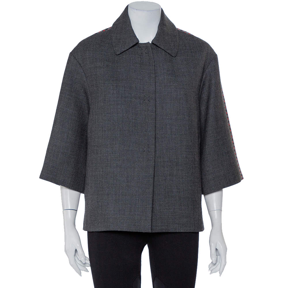 Louis Vuitton Grey Jacquard & Wool Oversized Collared Jacket S