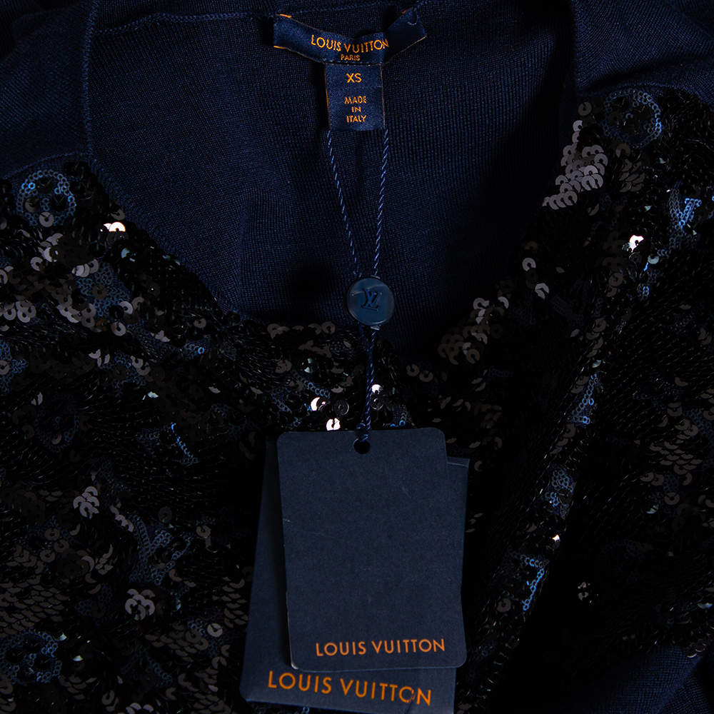 Louis Vuitton Navy Blue Wool & Sequin Embellished Monogram Detailed Dress  XS Louis Vuitton