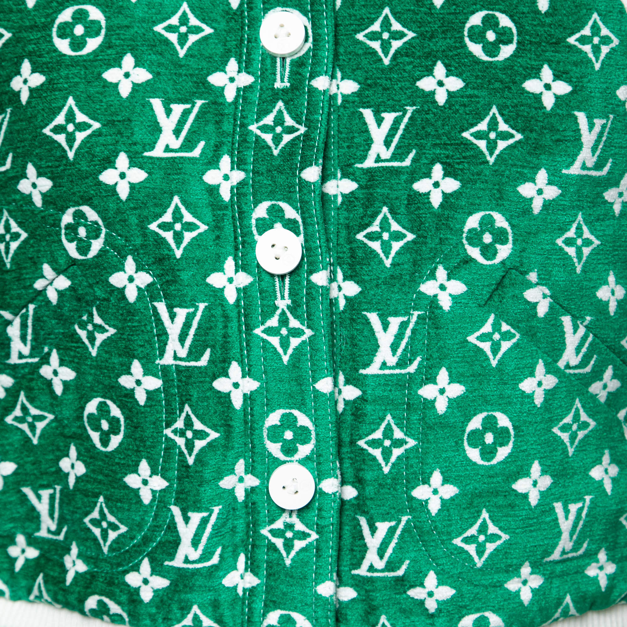 Louis Vuitton Green Monogram Velour Bomber Jacket S