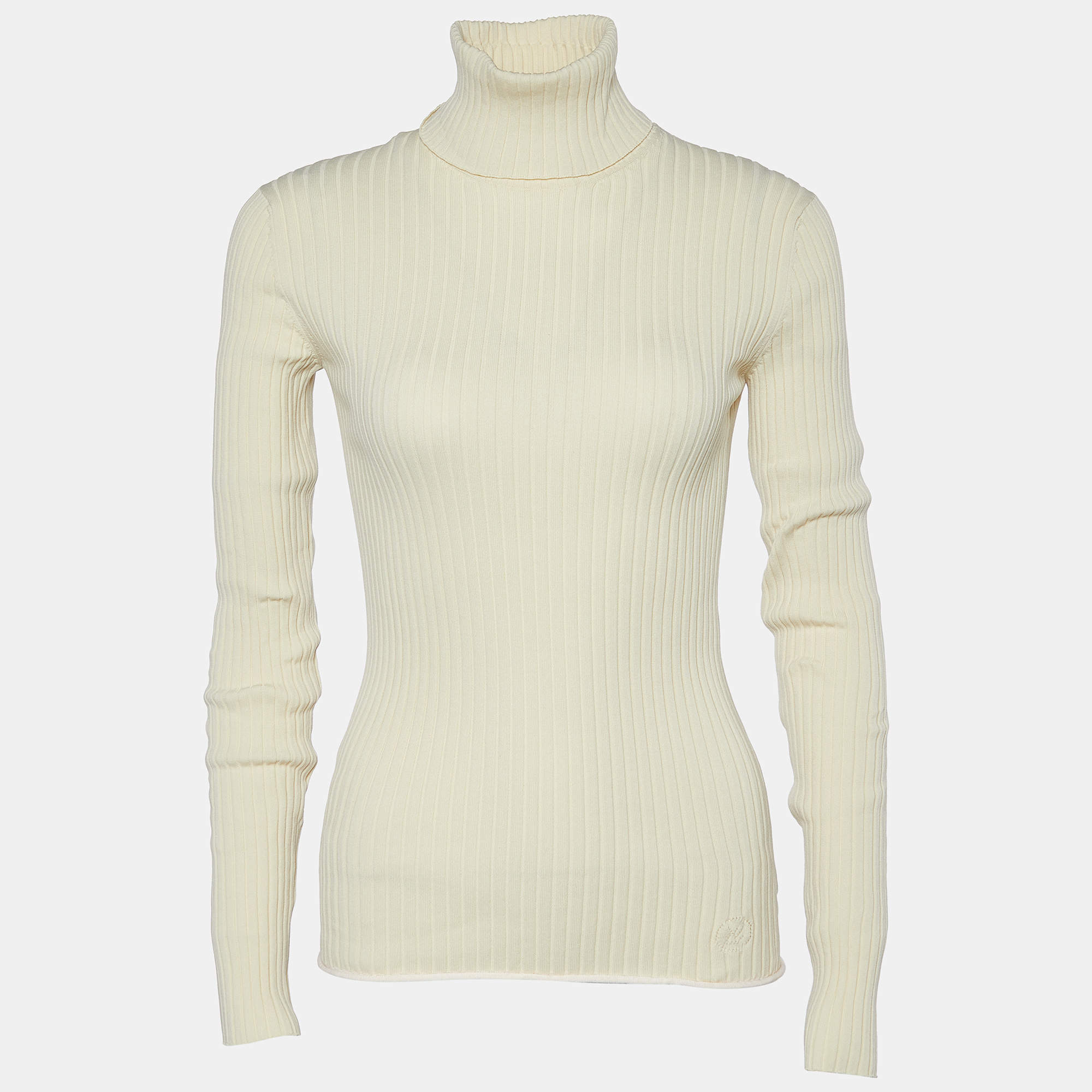Pre Owned Louis Vuitton Cream Rib Knit Turtle Neck Sweater S