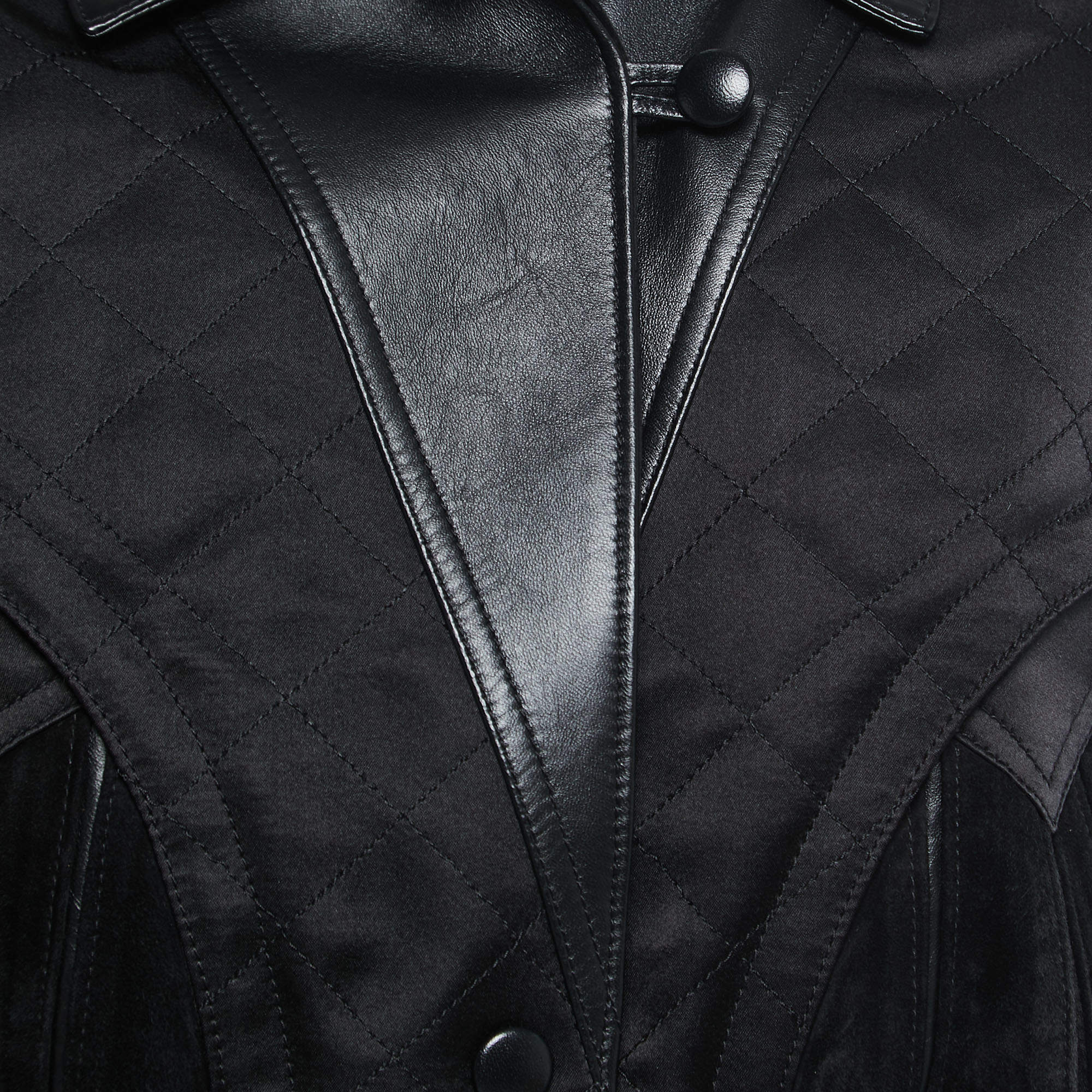 Louis Vuitton Black Leather & Silk Quilted Biker Jacket L Louis Vuitton