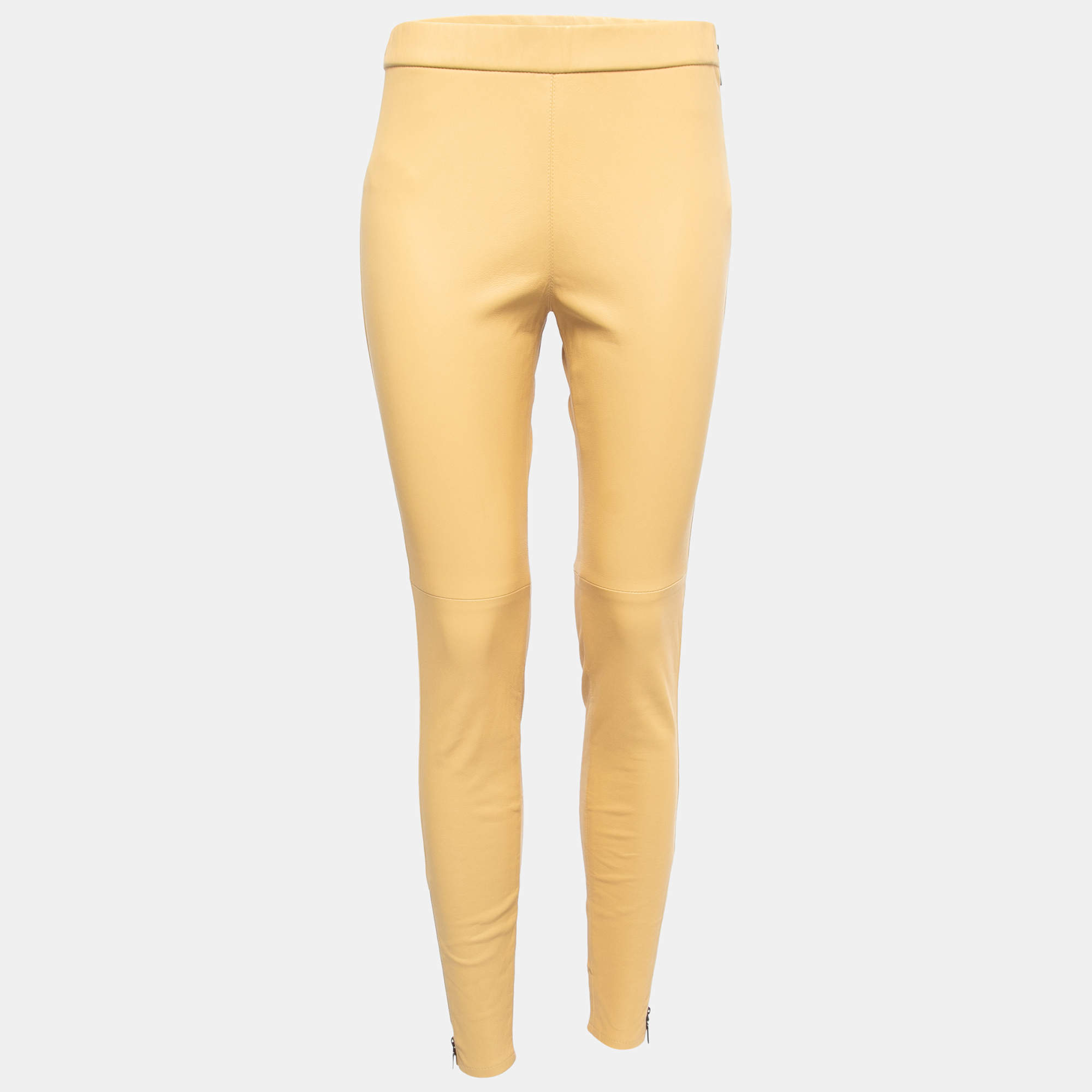 Louis Vuitton Cream Leather Zip Detail Pants M