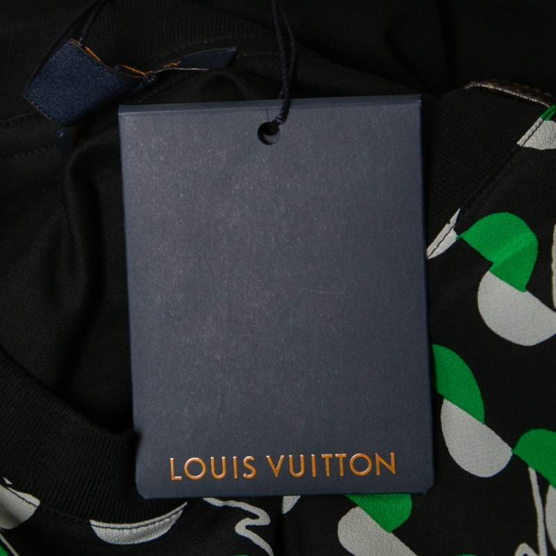 Louis Vuitton Black Abstract Print Silk & Cotton Crew Neck Half