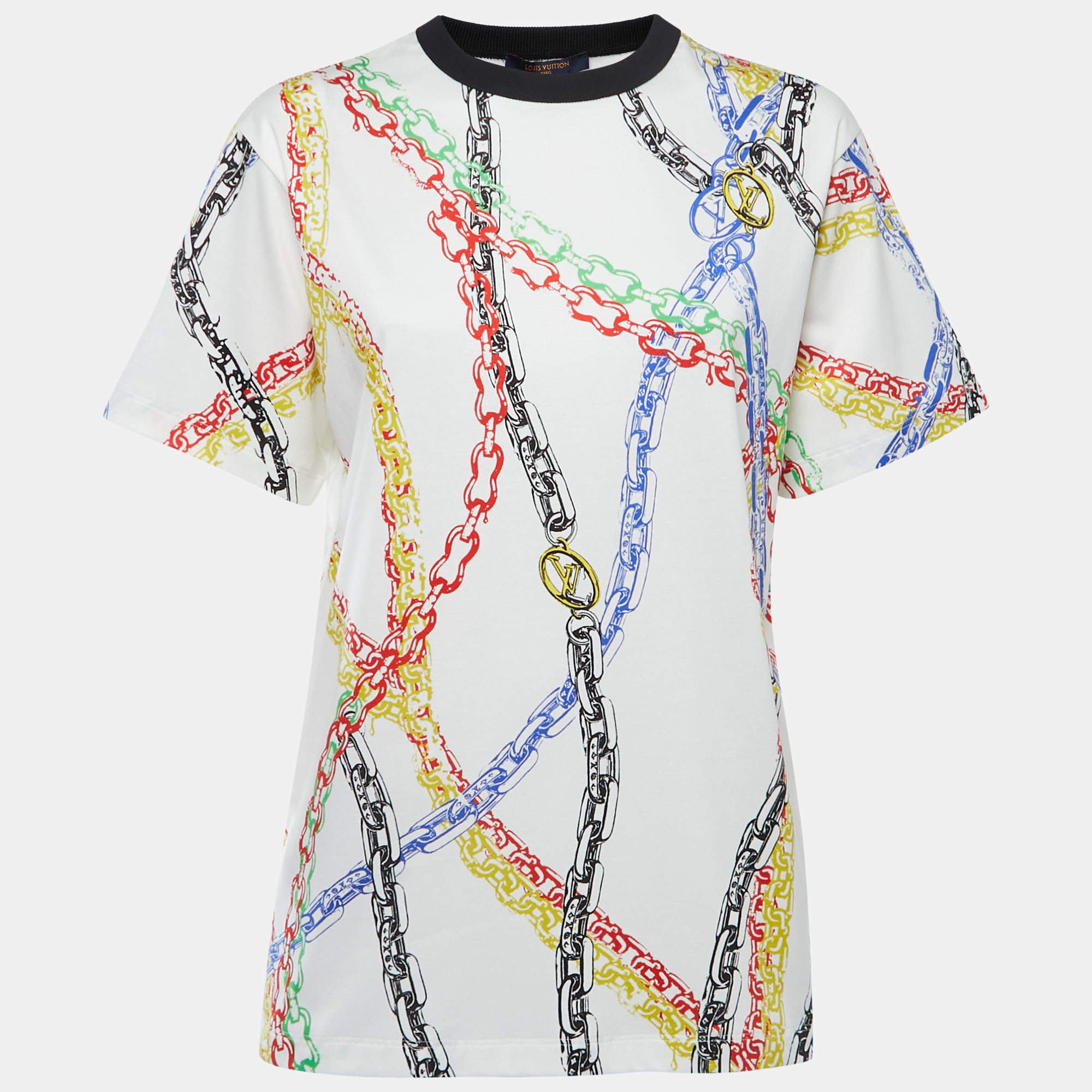 Louis Vuitton White Chain Print Crew Neck Half Sleeve T-Shirt L Louis  Vuitton