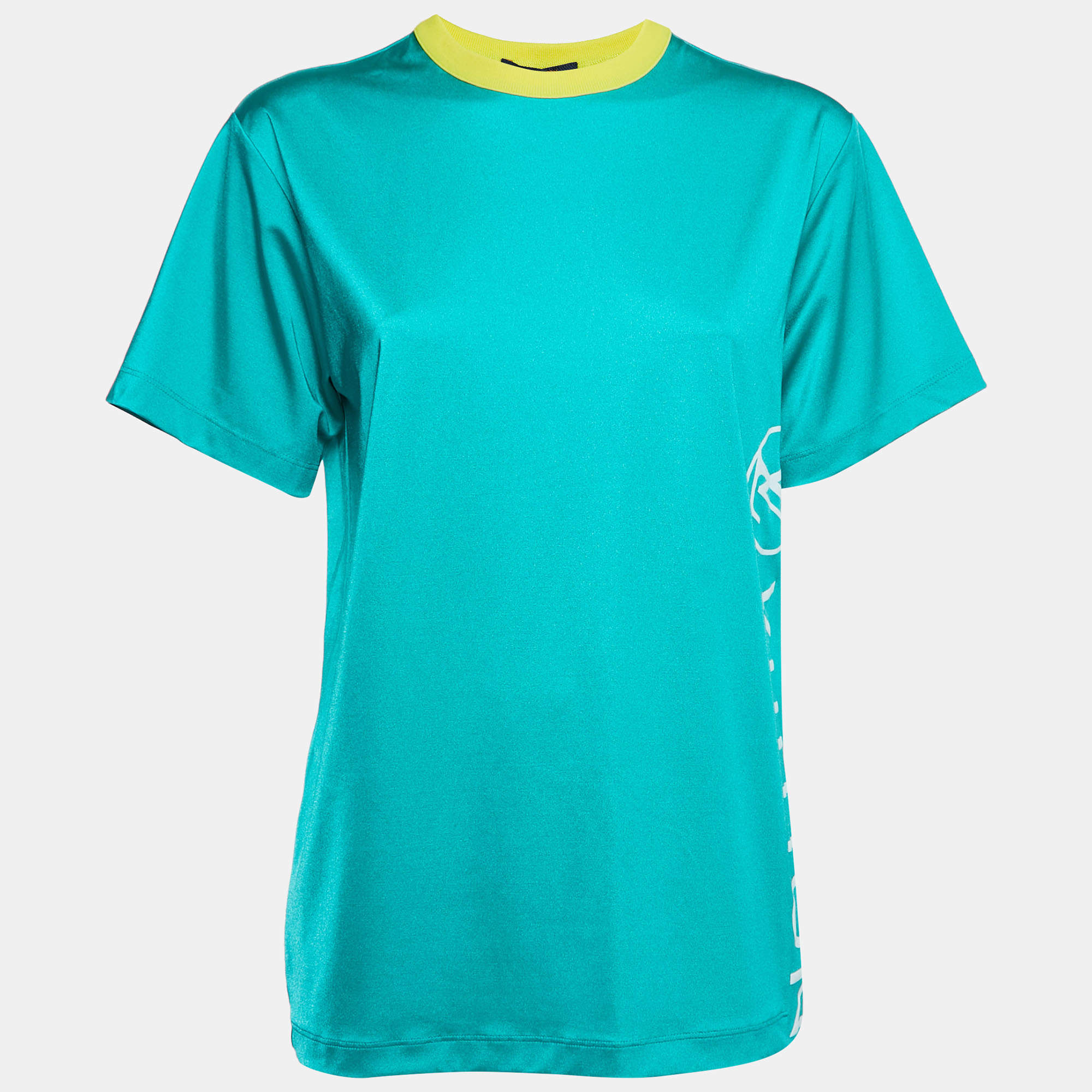 Louis Vuitton Green Logo Print Stretch Knit Crew Neck T-Shirt S