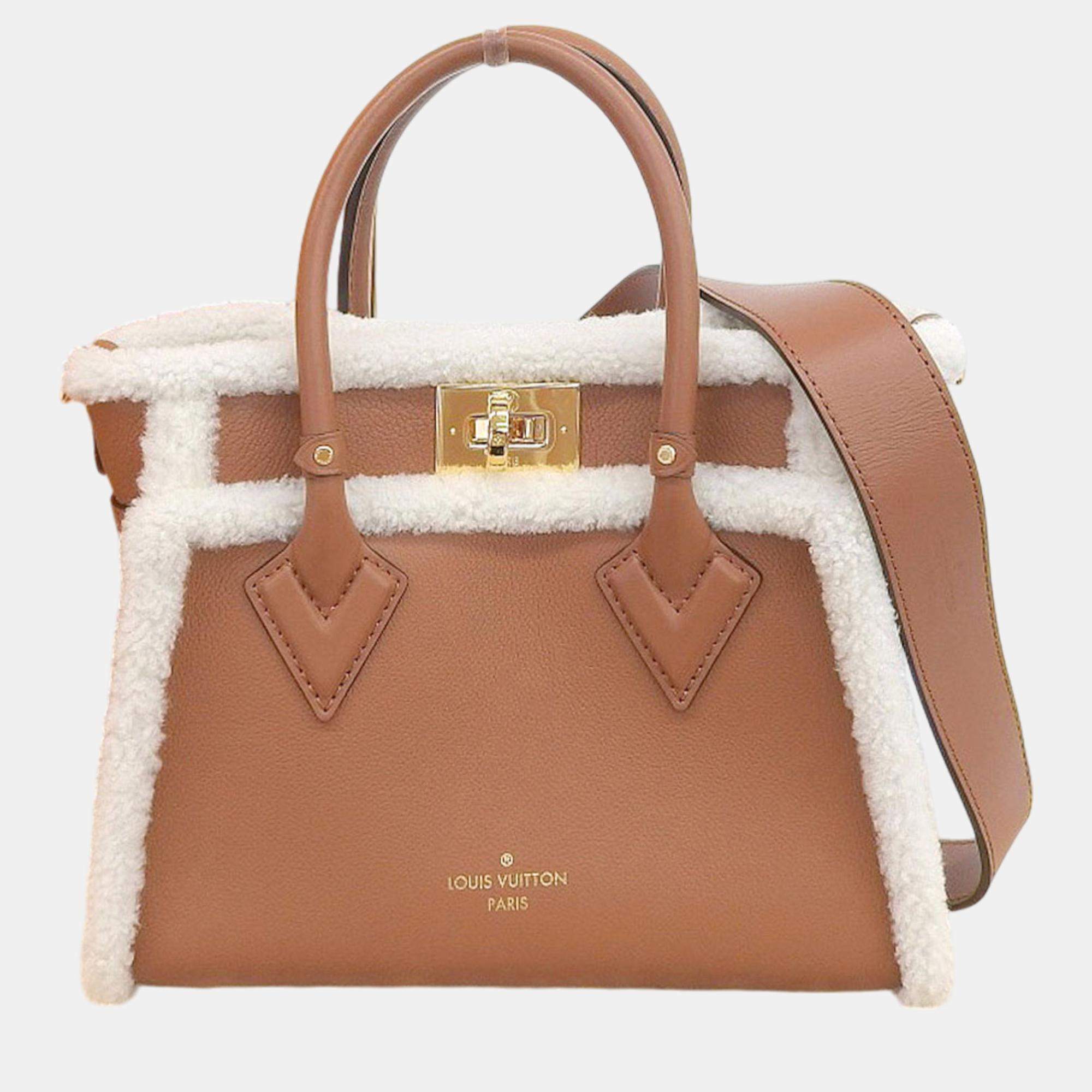 Louis Vuitton Caramel/White Grained Calfskin Shearling On My Side PM Satchel Bag