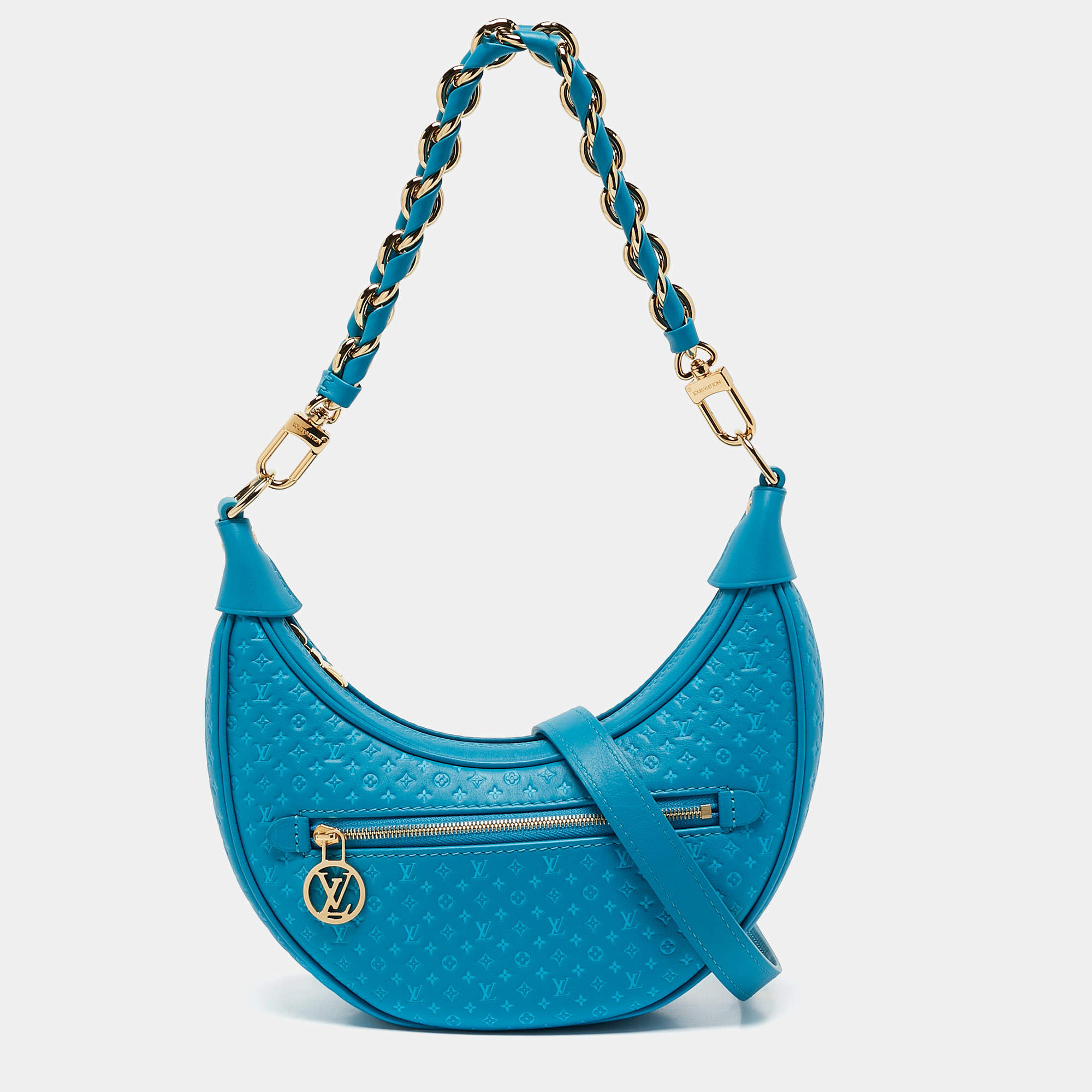 Pre Owned Louis Vuitton Blue Nanogram Embossed Leather Loop Bag